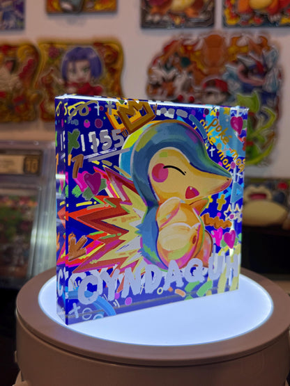 Cyndaquil CustomMade Pokemon Crystal Acrylic Block 10cmx10cmx1.5cm-Gift For him-Pokemon fan-Pokemon TCG PTCG-Pikachu Charizard Full Art