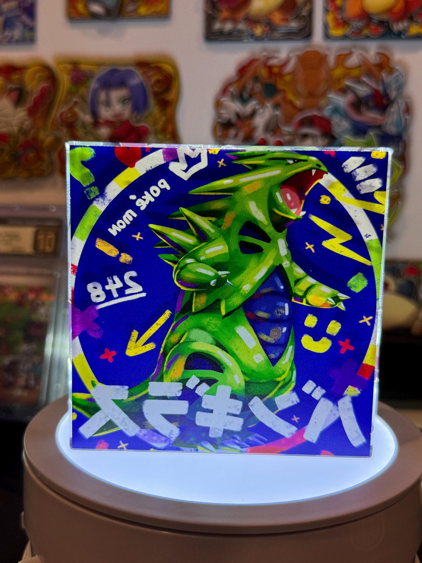 Tyranitar CustomMade Pokemon Crystal Acrylic Block 10x10x1.5cm-Gift For him-Pokemon fan-Pokemon TCG PTCG-Pikachu Charizard Full Art