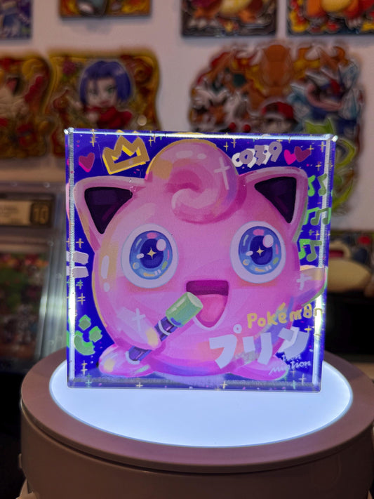 Jigglypuff CustomMade Pokemon Crystal Acrylic Block 10x10x1.5cm-Gift For him-Pokemon fan-Pokemon TCG PTCG-Pikachu Charizard Full Art
