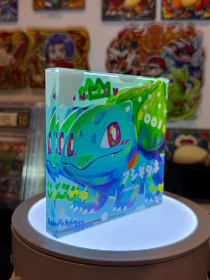 Bulbasaur CustomMade Pokemon Crystal Acrylic Block 10cmx10cmx1.5cm-Gift For him-Pokemon fan-Pokemon TCG PTCG-Pikachu Charizard Full Art