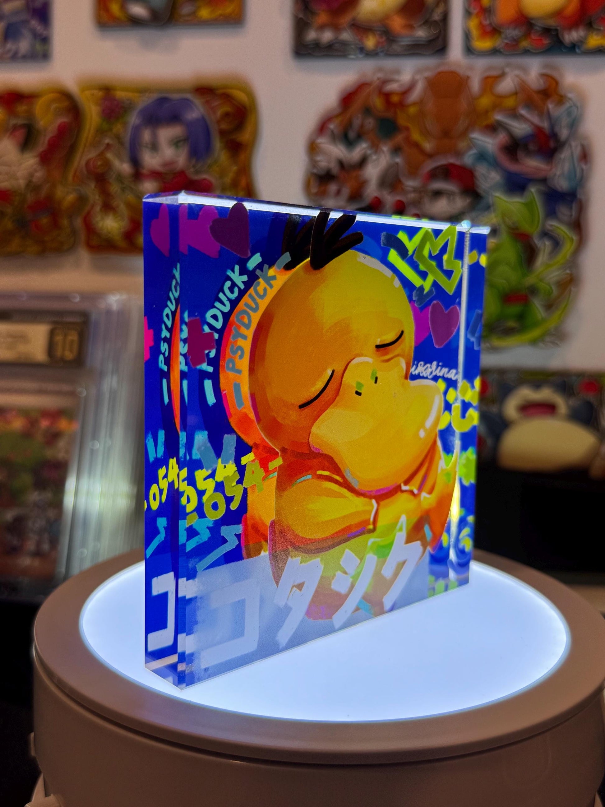 Psyduck CustomMade Pokemon Crystal Acrylic Block 10cmx10cmx1.5cm-Gift For him-Pokemon fan-Pokemon TCG PTCG-Pikachu Charizard Full Art