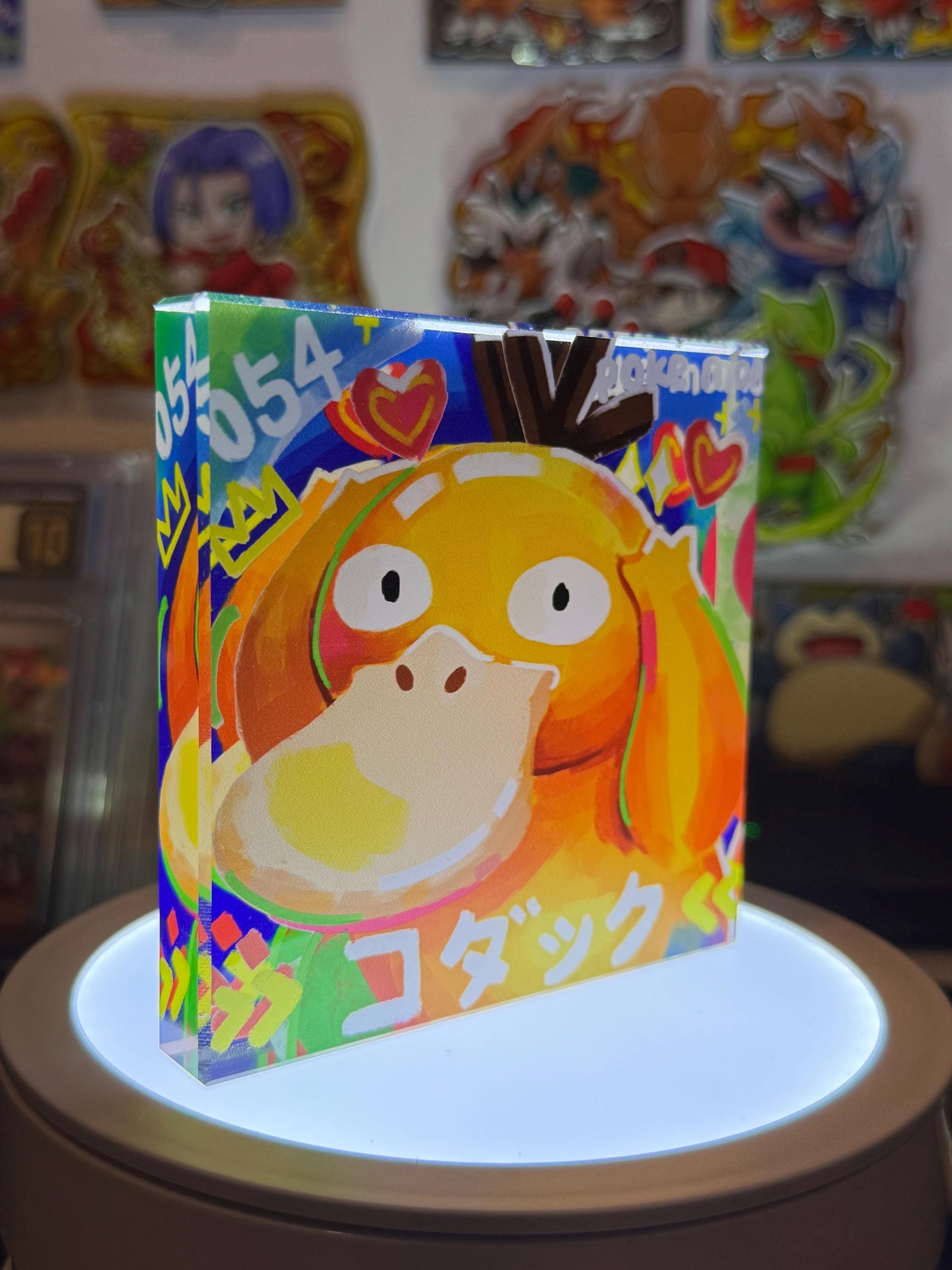 Psyduck CustomMade Pokemon Crystal Acrylic Block 10cmx10cmx1.5cm-Gift For him-Pokemon fan-Pokemon TCG PTCG-Pikachu Charizard Full Art