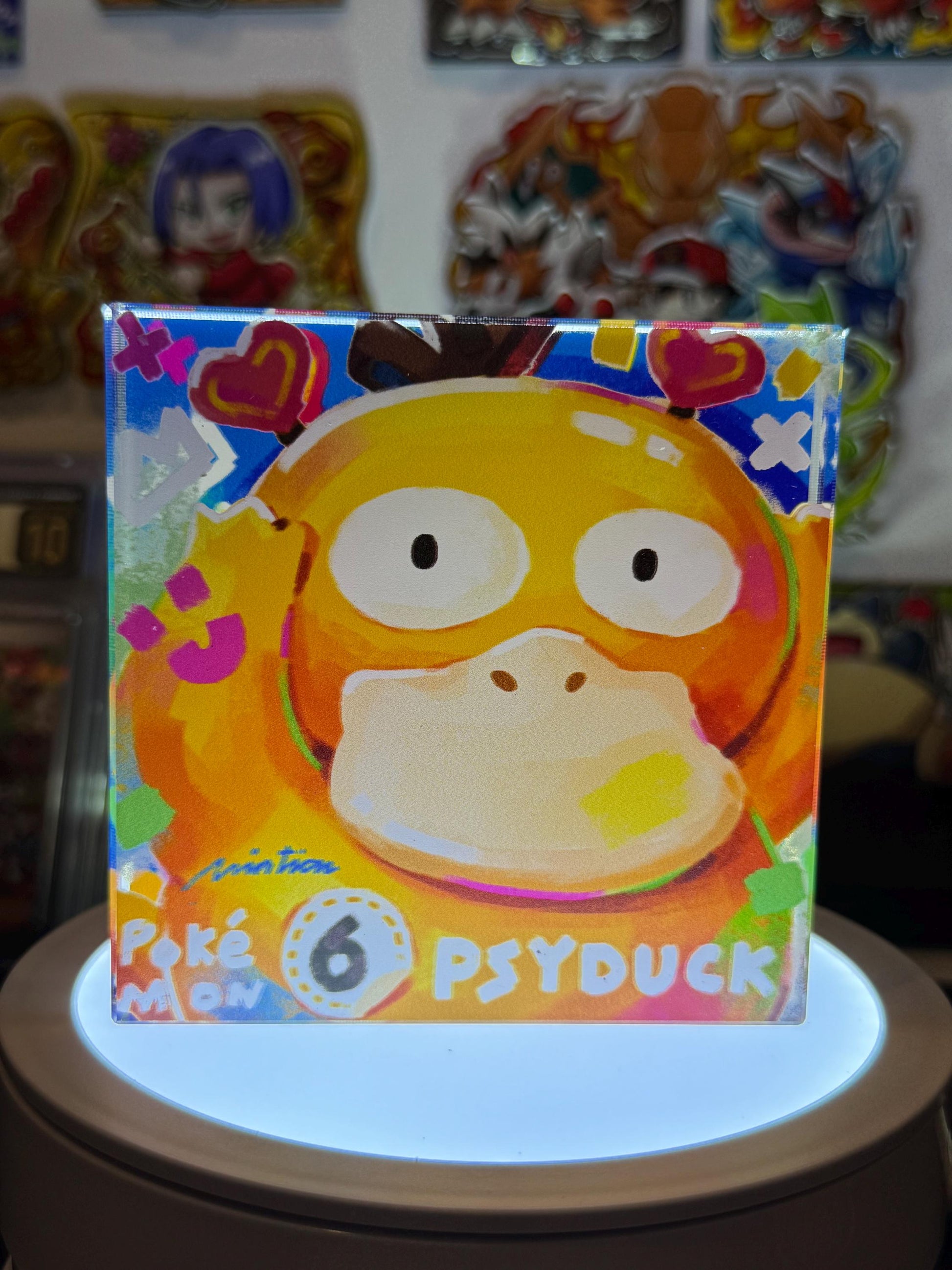 Psyduck CustomMade Pokemon Crystal Acrylic Block 10cmx10cmx1.5cm-Gift For him-Pokemon fan-Pokemon TCG PTCG-Pikachu Charizard Full Art