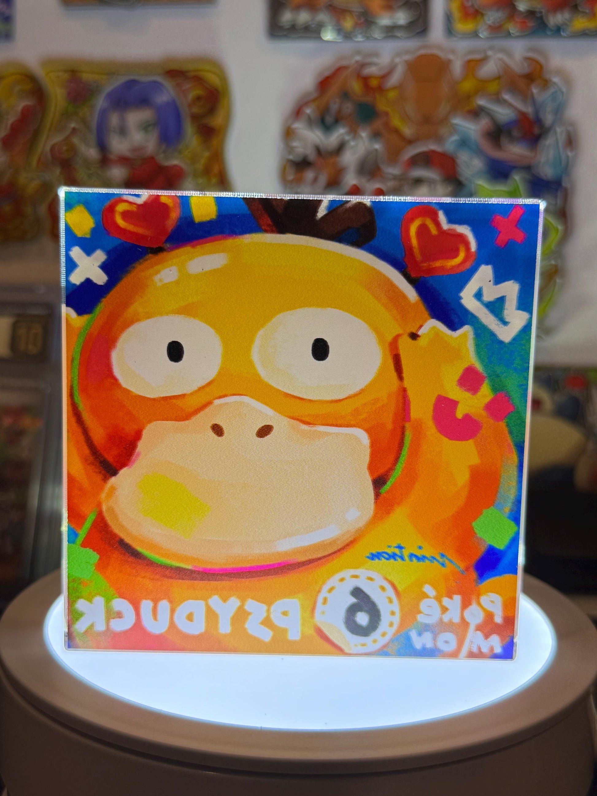 Psyduck CustomMade Pokemon Crystal Acrylic Block 10cmx10cmx1.5cm-Gift For him-Pokemon fan-Pokemon TCG PTCG-Pikachu Charizard Full Art