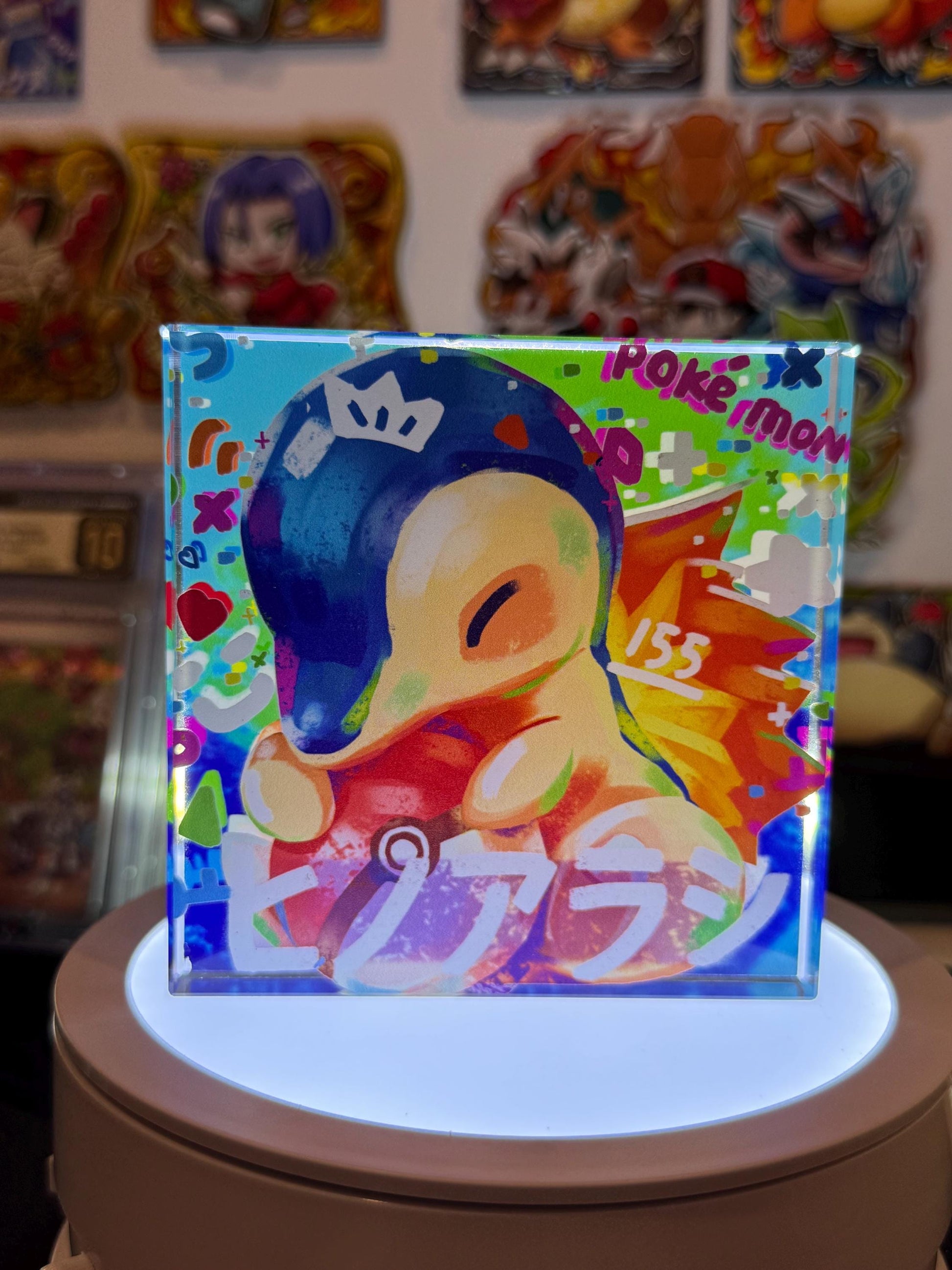 Cyndaquil CustomMade Pokemon Crystal Acrylic Block 10cmx10cmx1.5cm-Gift For him-Pokemon fan-Pokemon TCG PTCG-Pikachu Charizard Full Art