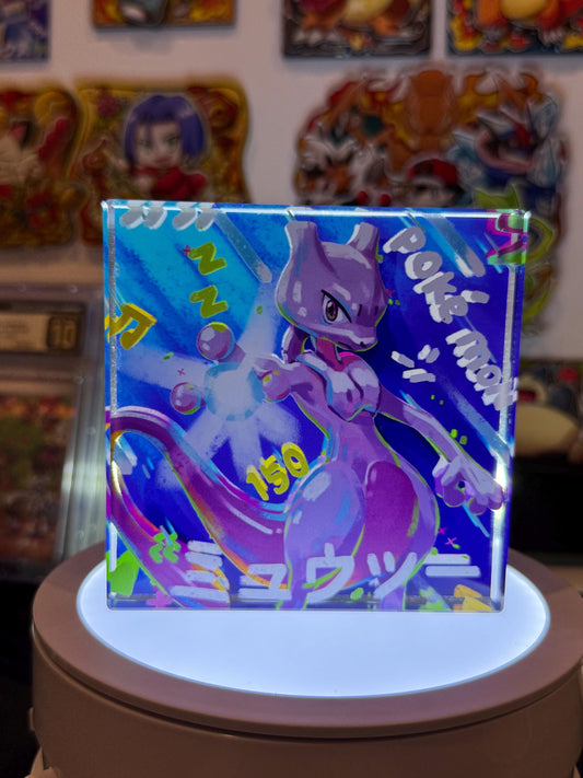 Mewtwo CustomMade Pokemon Crystal Acrylic Block 10cmx10cmx1.5cm-Gift For him-Pokemon fan-Pokemon TCG PTCG-Pikachu Charizard Full Art
