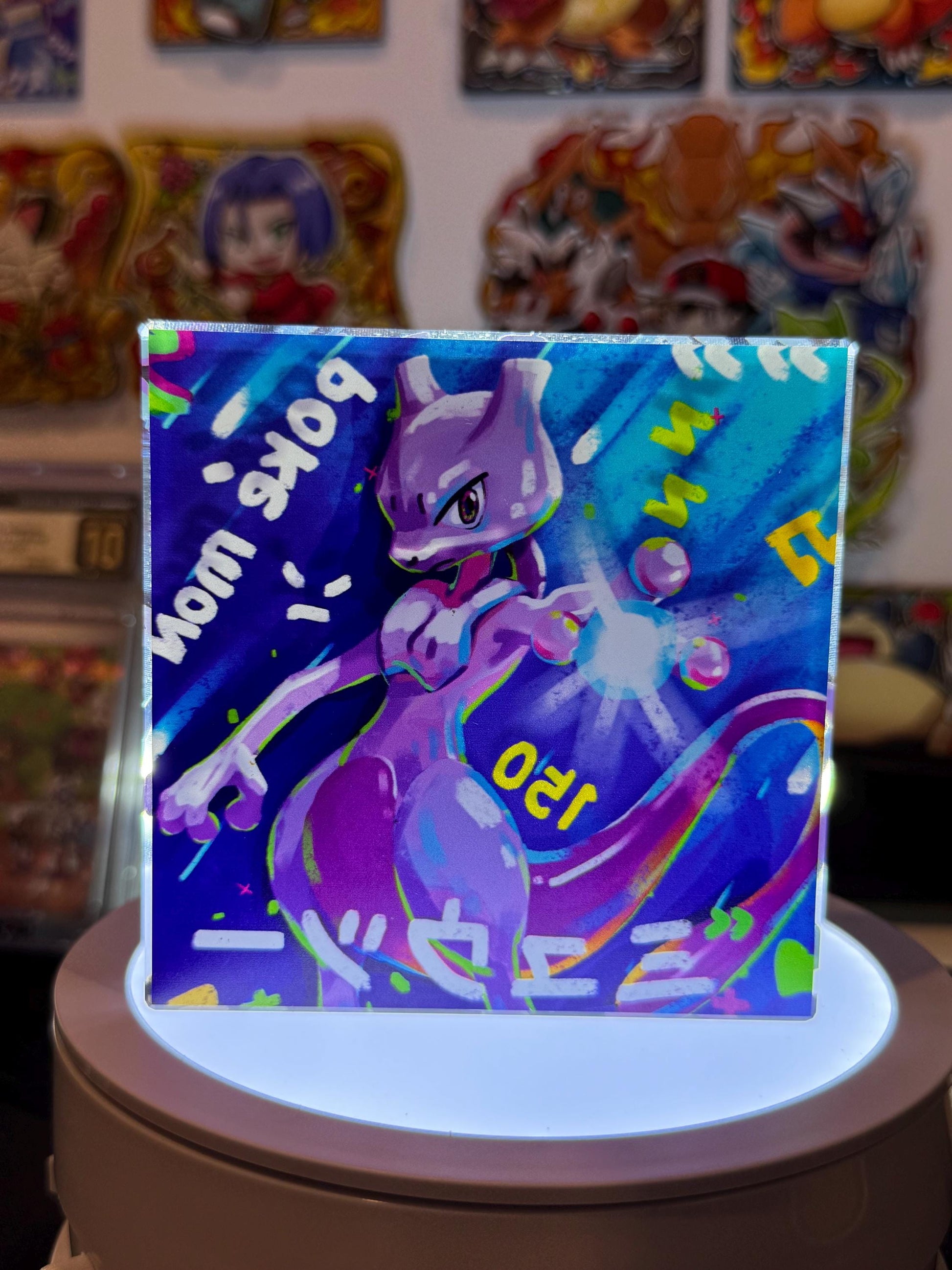 Mewtwo CustomMade Pokemon Crystal Acrylic Block 10cmx10cmx1.5cm-Gift For him-Pokemon fan-Pokemon TCG PTCG-Pikachu Charizard Full Art