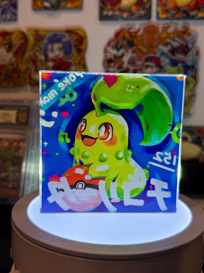 Chikorita CustomMade Pokemon Crystal Acrylic Block 10x10x1.5cm-Gift For him-Pokemon fan-Pokemon TCG PTCG-Pikachu Charizard Full Art