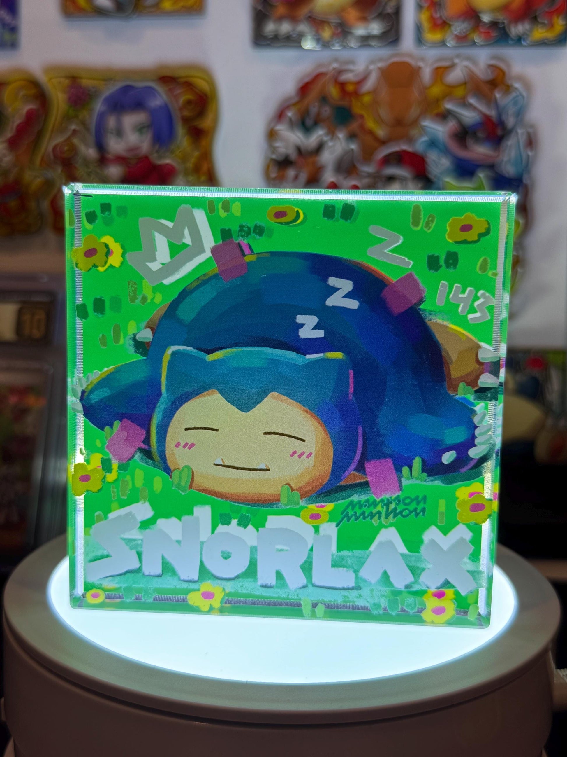 Snorlax CustomMade Pokemon Crystal Acrylic Block 10cmx10cmx1.5cm-Gift For him-Pokemon fan-Pokemon TCG PTCG-Pikachu Charizard Full Art