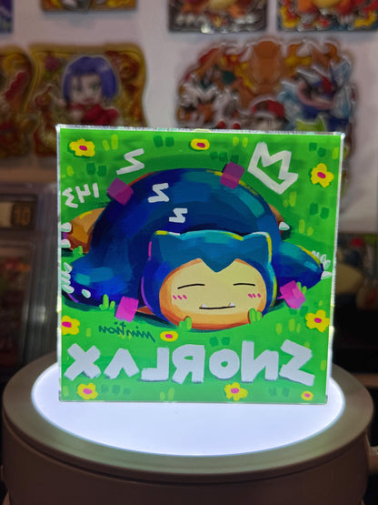 Snorlax CustomMade Pokemon Crystal Acrylic Block 10cmx10cmx1.5cm-Gift For him-Pokemon fan-Pokemon TCG PTCG-Pikachu Charizard Full Art