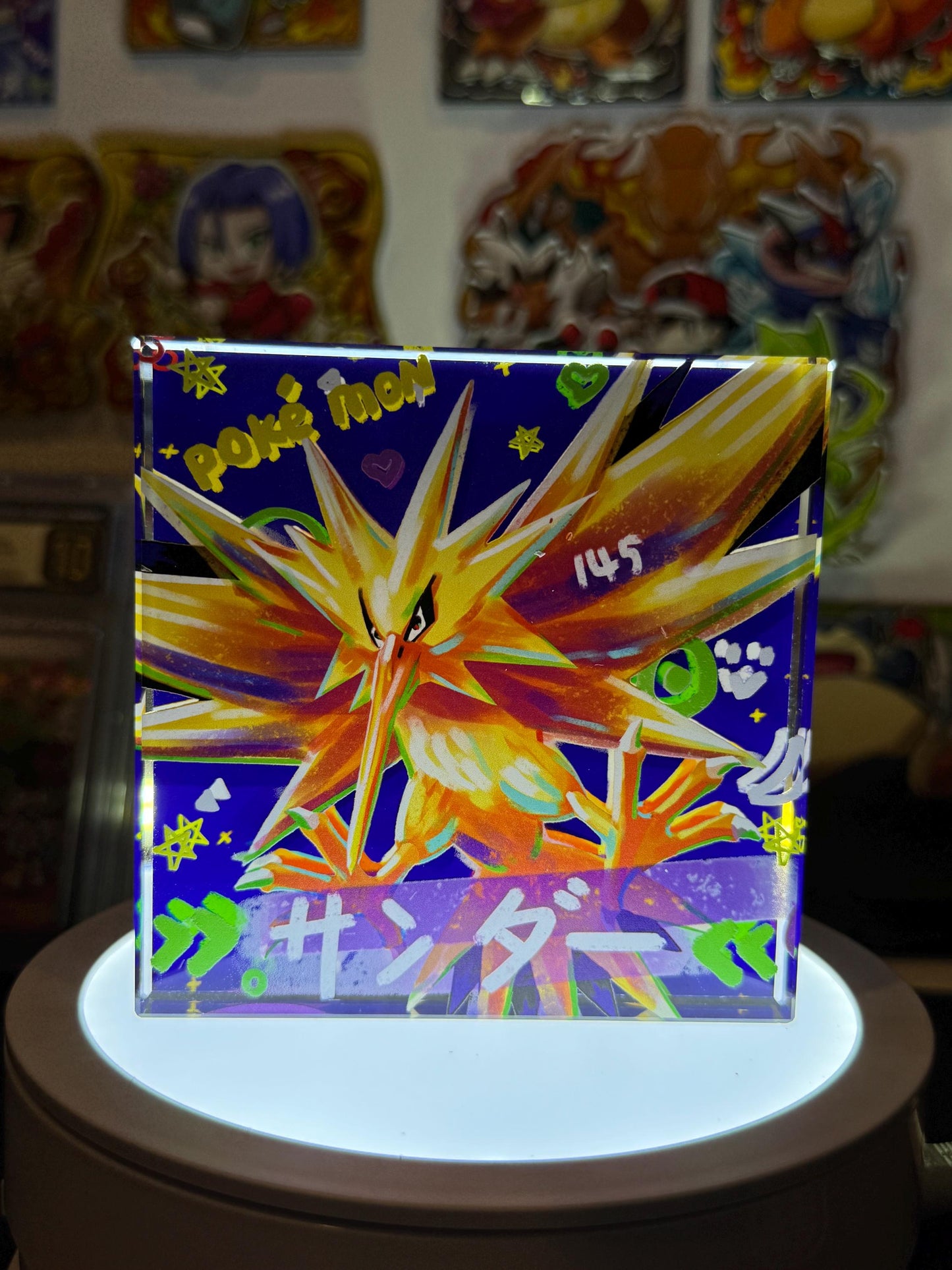 Zapdos CustomMade Pokemon Crystal Acrylic Block 10cmx10cmx1.5cm-Gift For him-Pokemon fan-Pokemon TCG PTCG-Pikachu Charizard Full Art