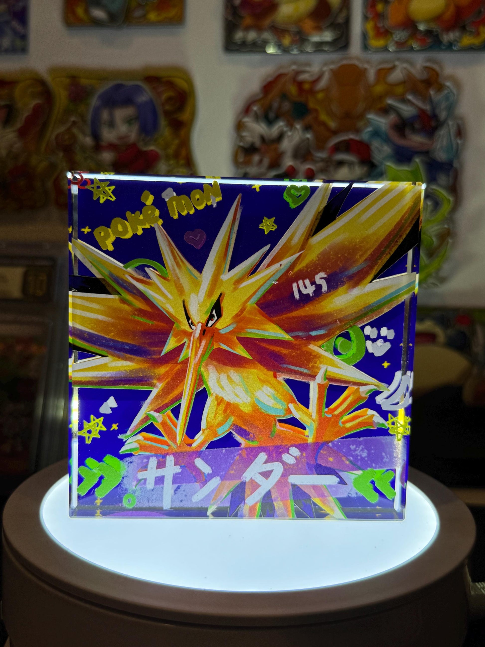 Zapdos CustomMade Pokemon Crystal Acrylic Block 10cmx10cmx1.5cm-Gift For him-Pokemon fan-Pokemon TCG PTCG-Pikachu Charizard Full Art