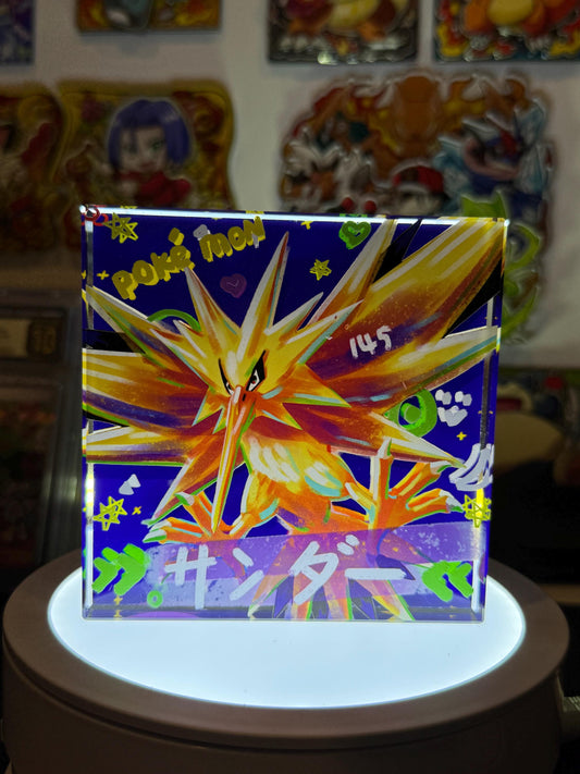 Zapdos CustomMade Pokemon Crystal Acrylic Block 10cmx10cmx1.5cm-Gift For him-Pokemon fan-Pokemon TCG PTCG-Pikachu Charizard Full Art