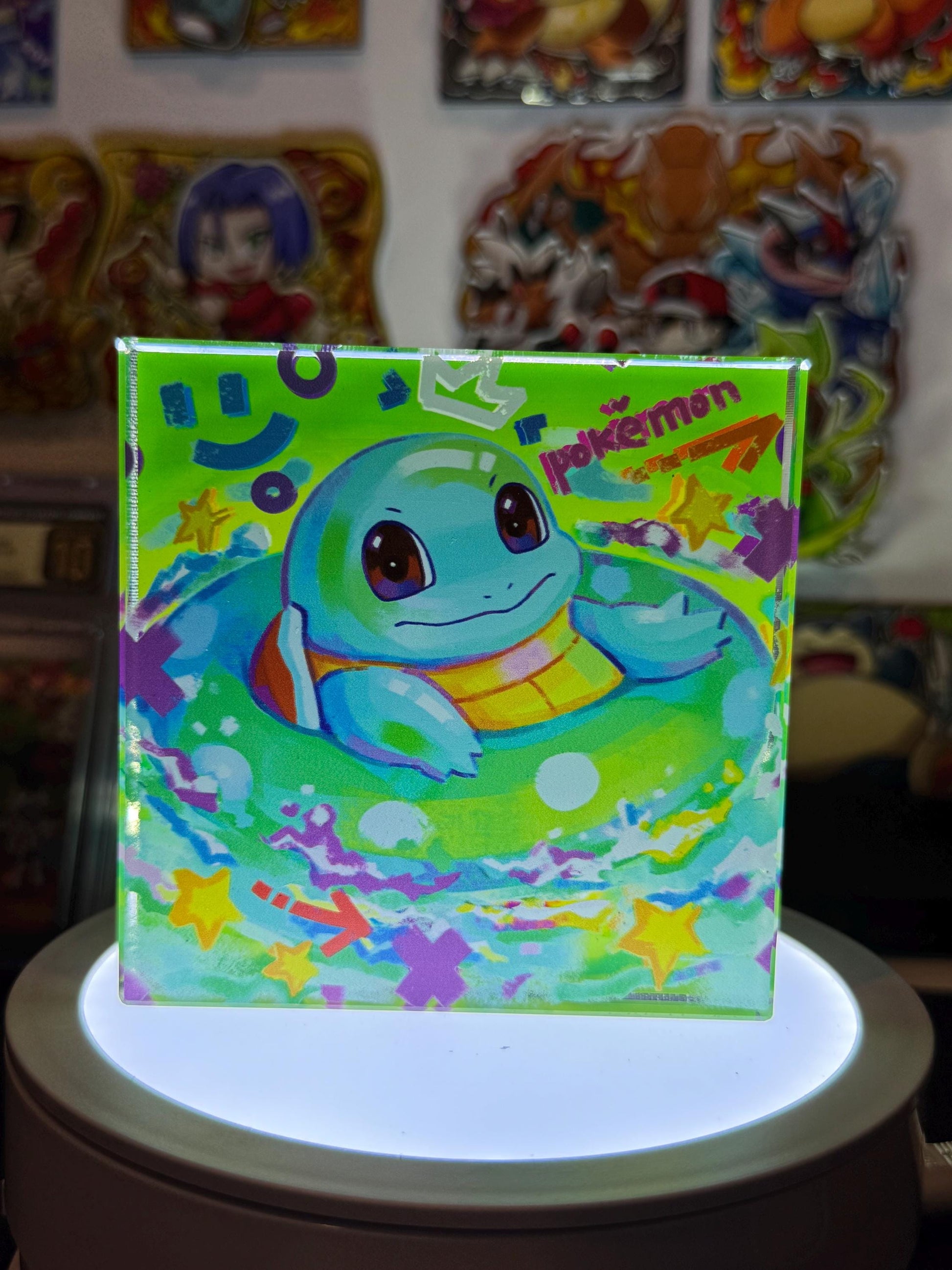 Squirtle CustomMade Pokemon Crystal Acrylic Block 10cmx10cmx1.5cm-Gift For him-Pokemon fan-Pokemon TCG PTCG-Pikachu Charizard Full Art