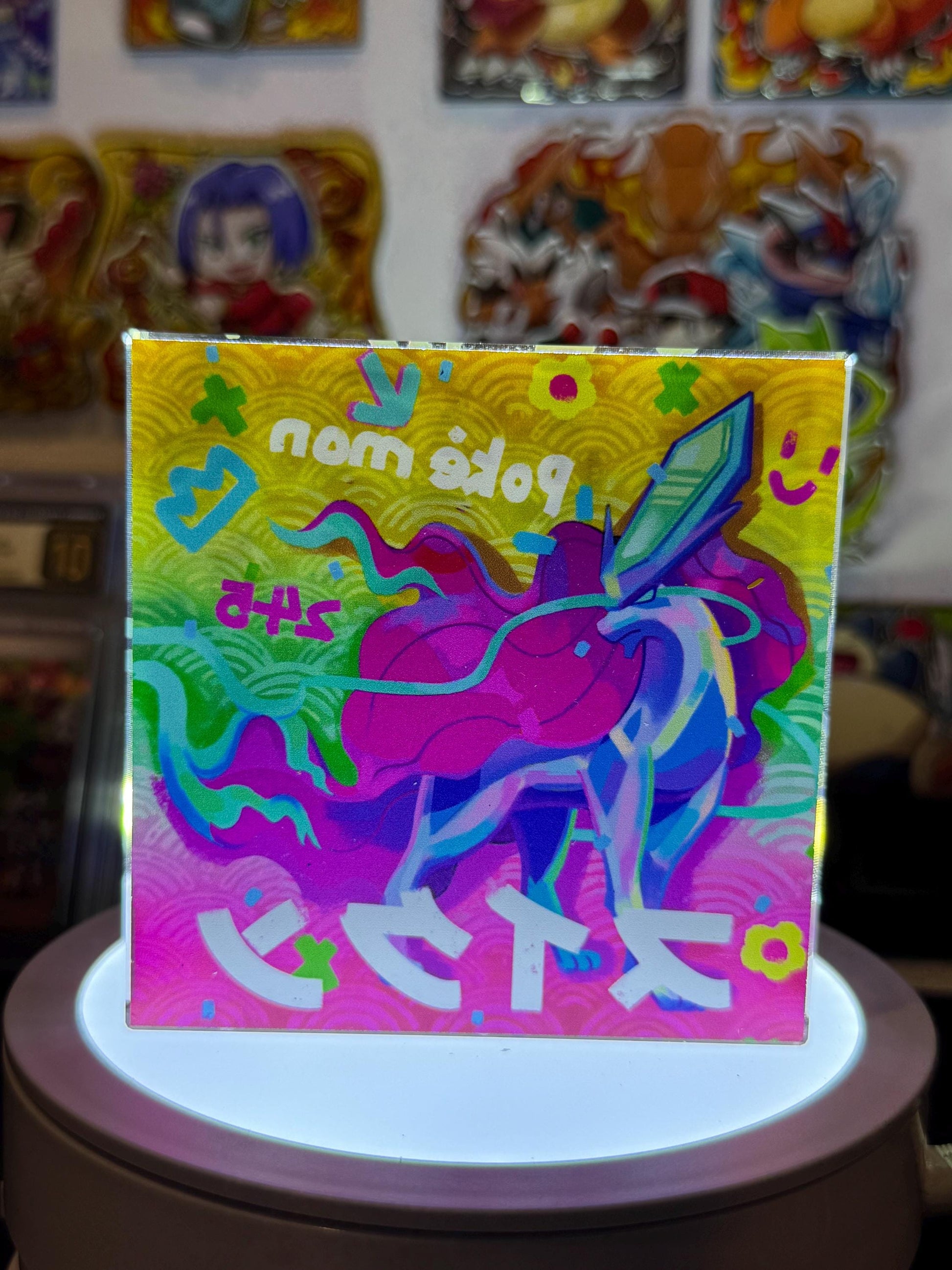 Suicune CustomMade Pokemon Crystal Acrylic Block 10cmx10cmx1.5cm-Gift For him-Pokemon fan-Pokemon TCG PTCG-Pikachu Charizard Full Art