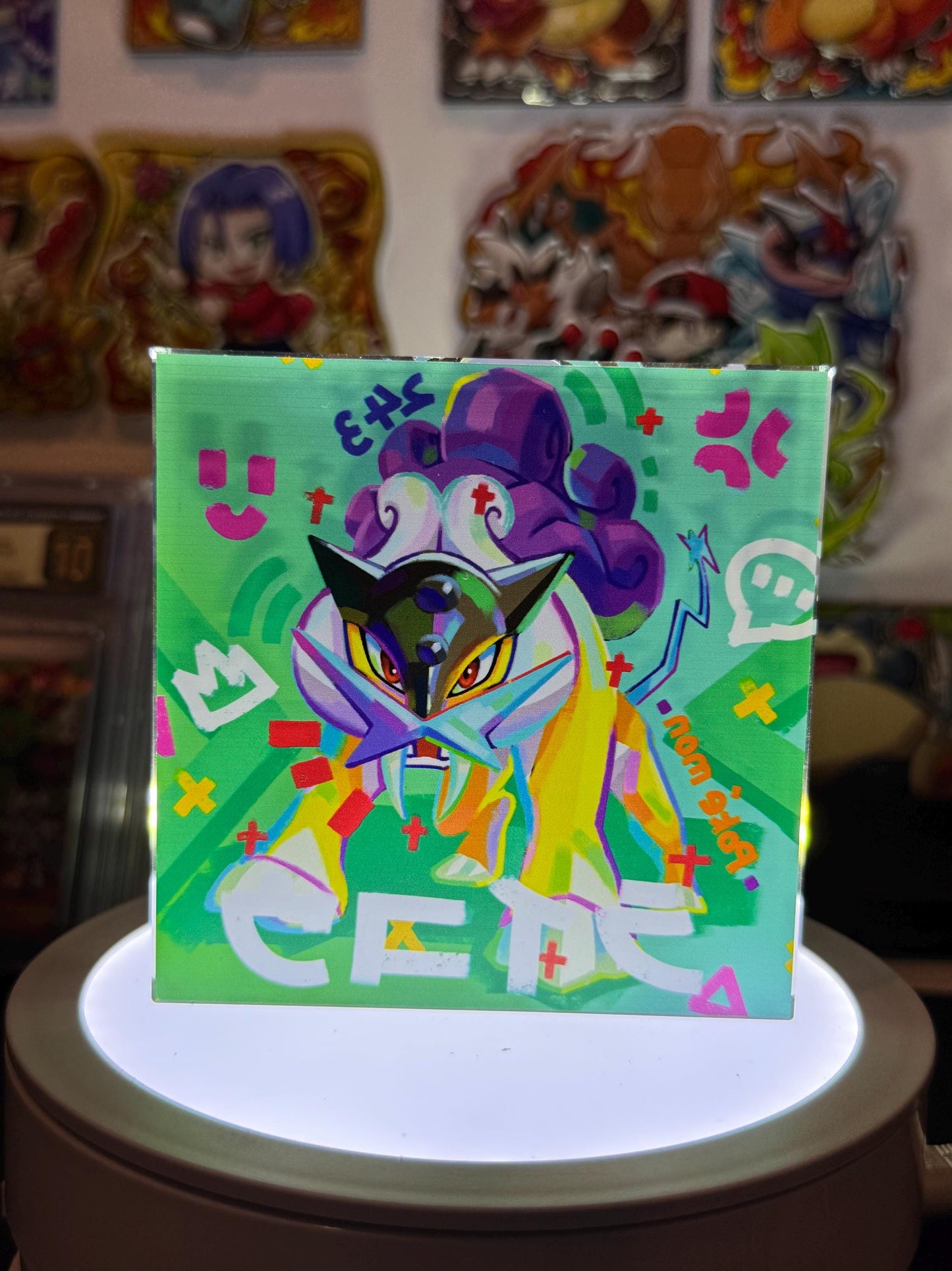 Raikou CustomMade Pokemon Crystal Acrylic Block 10cmx10cmx1.5cm-Gift For him-Pokemon fan-Pokemon TCG PTCG-Pikachu Charizard Full Art