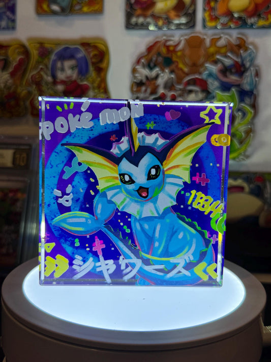 Vaporeon eevee CustomMade Pokemon Crystal Acrylic Block 10cmx10cmx1.5cm-Gift For him-Pokemon fan-Pokemon TCG PTCG-Pikachu Charizard Full Art