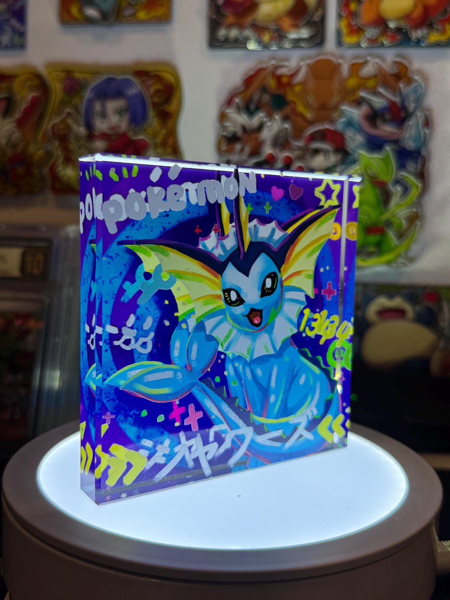 Vaporeon eevee CustomMade Pokemon Crystal Acrylic Block 10cmx10cmx1.5cm-Gift For him-Pokemon fan-Pokemon TCG PTCG-Pikachu Charizard Full Art