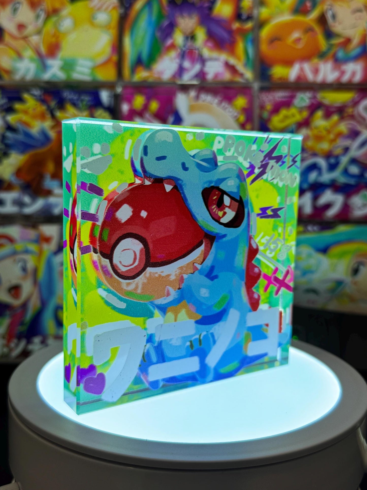 Totodile CustomMade Pokemon Crystal Acrylic Block 10cmx10cmx1.5cm-Gift For him-Pokemon fan-Pokemon TCG PTCG-Pikachu Charizard Full Art