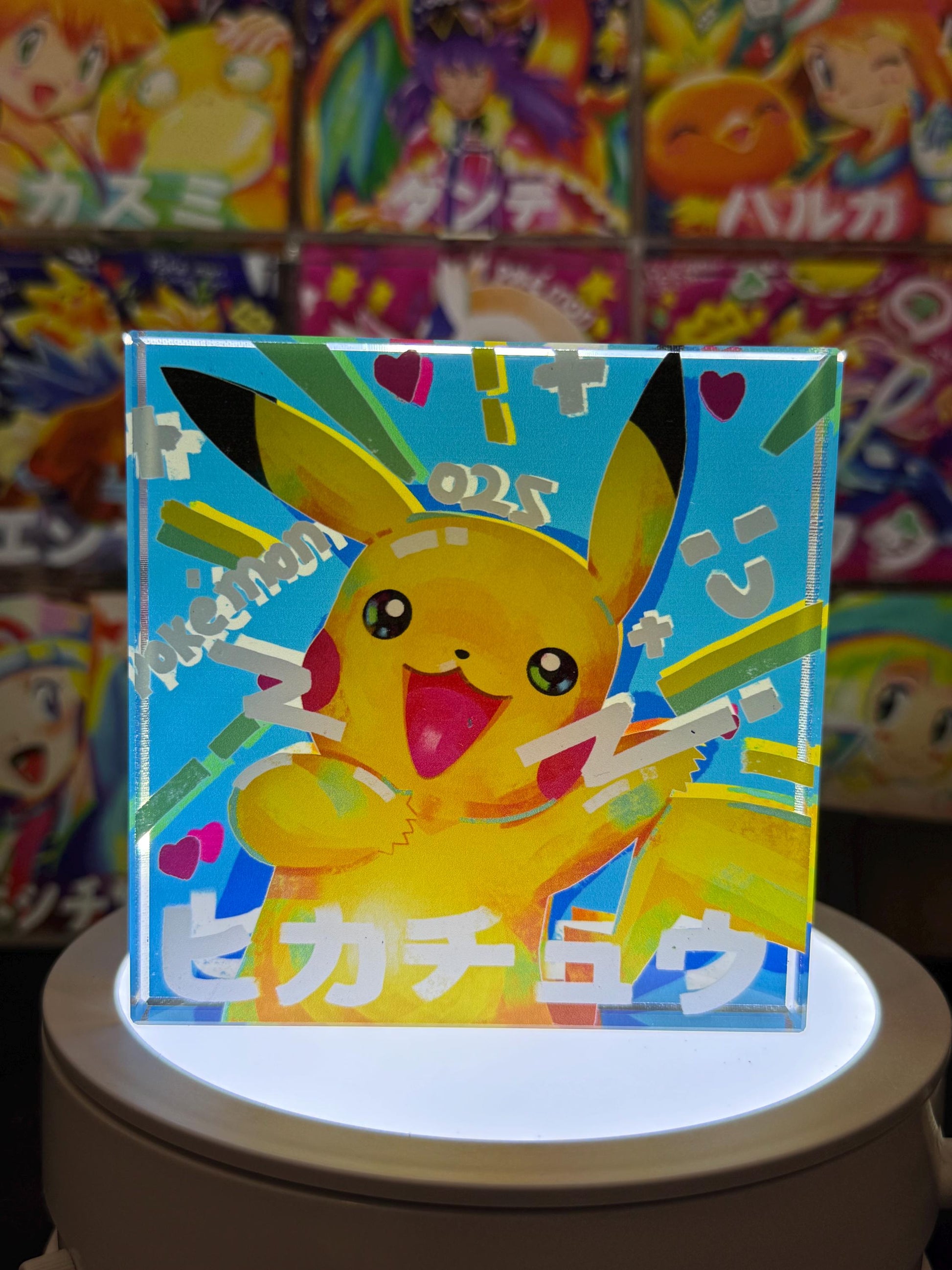 Pikachu CustomMade Pokemon Crystal Acrylic Block 10cmx10cmx1.5cm-Gift For him-Pokemon fan-Pokemon TCG PTCG-Pikachu Charizard Full Art