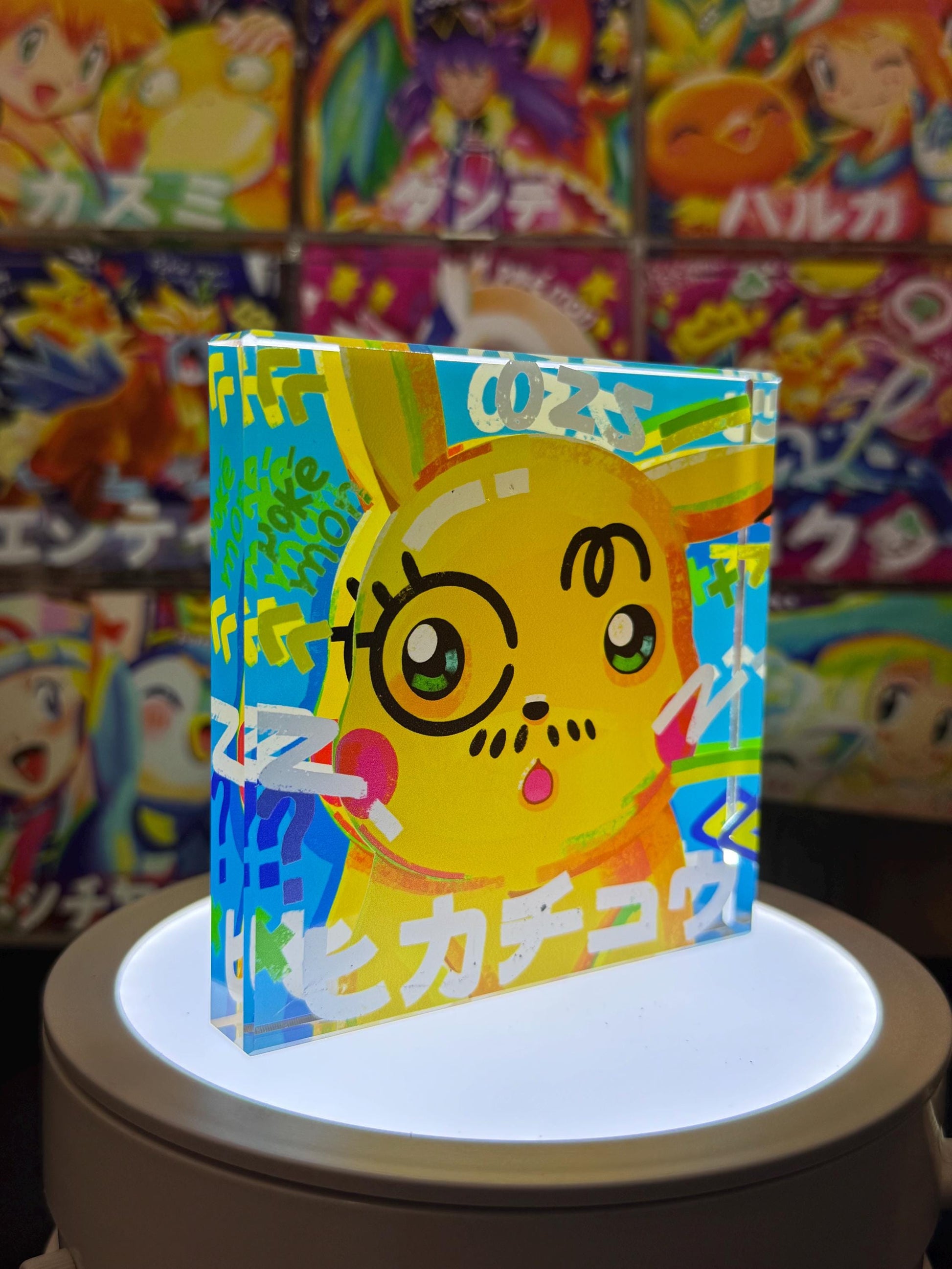 Pikachu CustomMade Pokemon Crystal Acrylic Block 10cmx10cmx1.5cm-Gift For him-Pokemon fan-Pokemon TCG PTCG-Pikachu Charizard Full Art