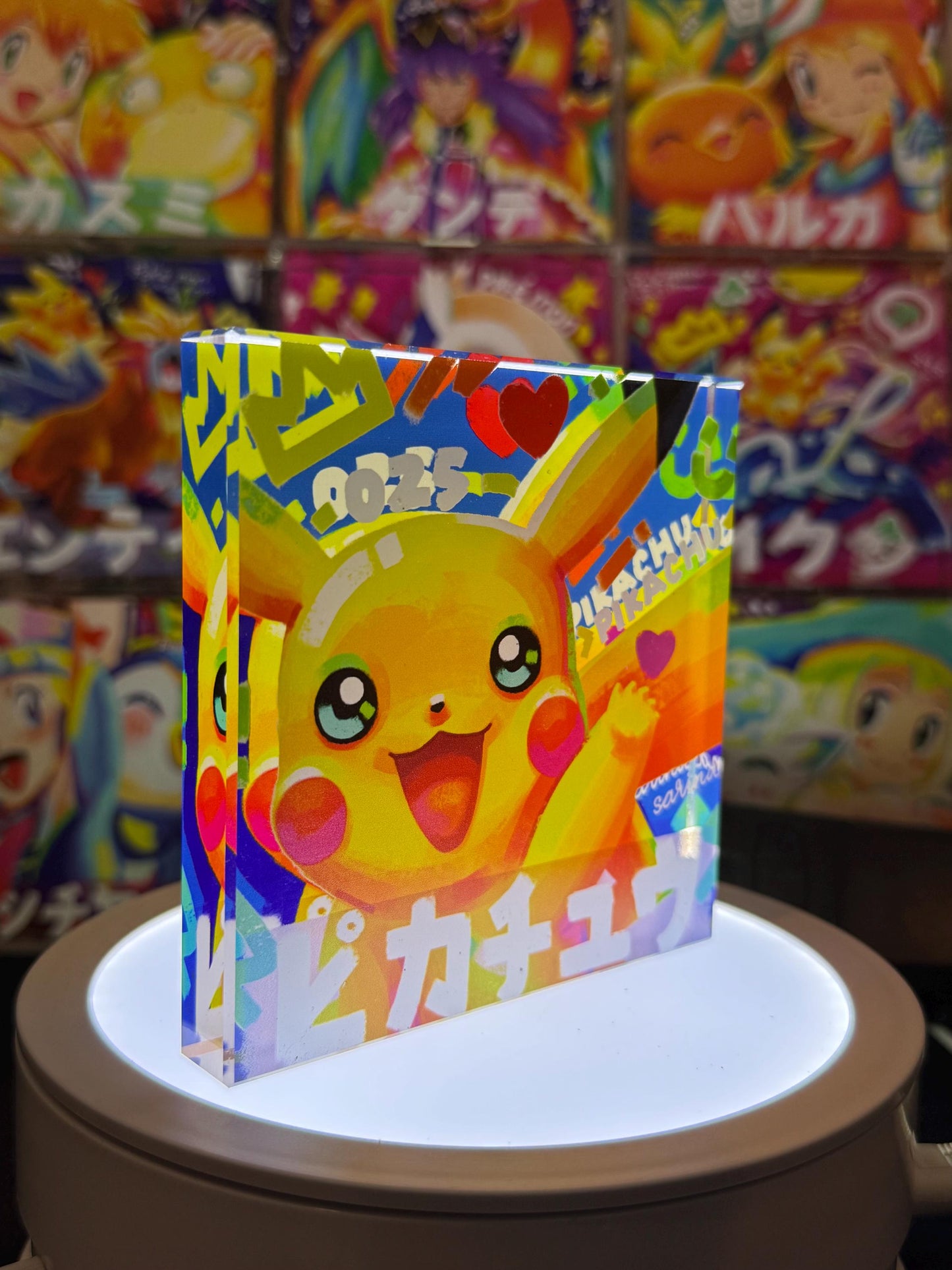 Pikachu CustomMade Pokemon Crystal Acrylic Block 10cmx10cmx1.5cm-Gift For him-Pokemon fan-Pokemon TCG PTCG-Pikachu Charizard Full Art