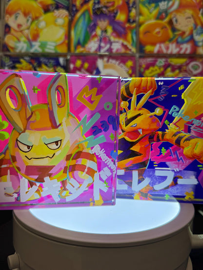 Electabuzz Evolution Chain CustomMade Pokemon Crystal Acrylic Block 10x10x1.5cm-Gift For him-Pokemon fan-Pokemon TCG PTCG Full Art