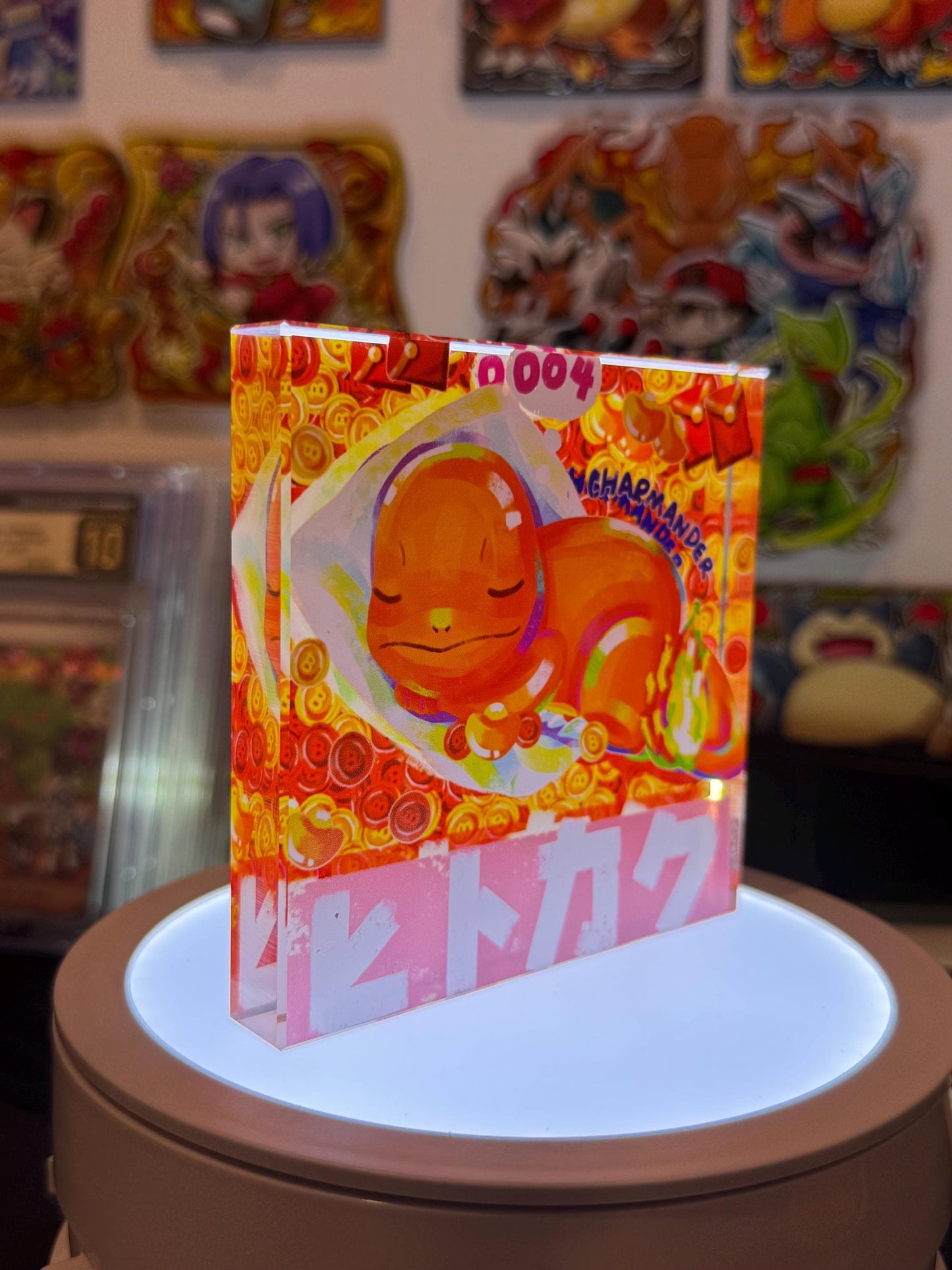 Charmander CustomMade Pokemon Crystal Acrylic Block 10cmx10cmx1.5cm-Gift For him-Pokemon fan-Pokemon TCG PTCG-Pikachu Charizard Full Art