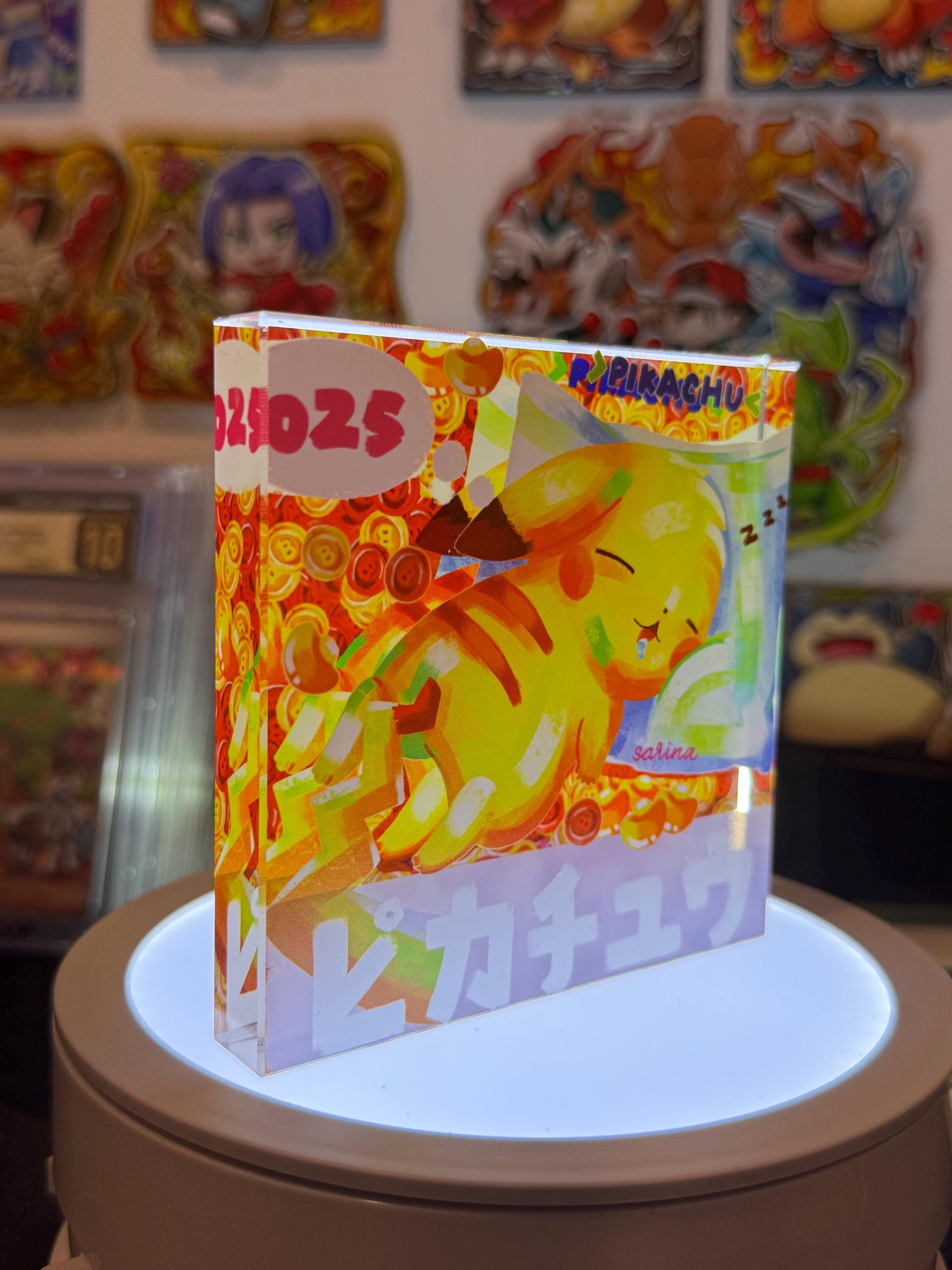 Pikachu CustomMade Pokemon Crystal Acrylic Block 10cmx10cmx1.5cm-Gift For him-Pokemon fan-Pokemon TCG PTCG-Pikachu Charizard Full Art