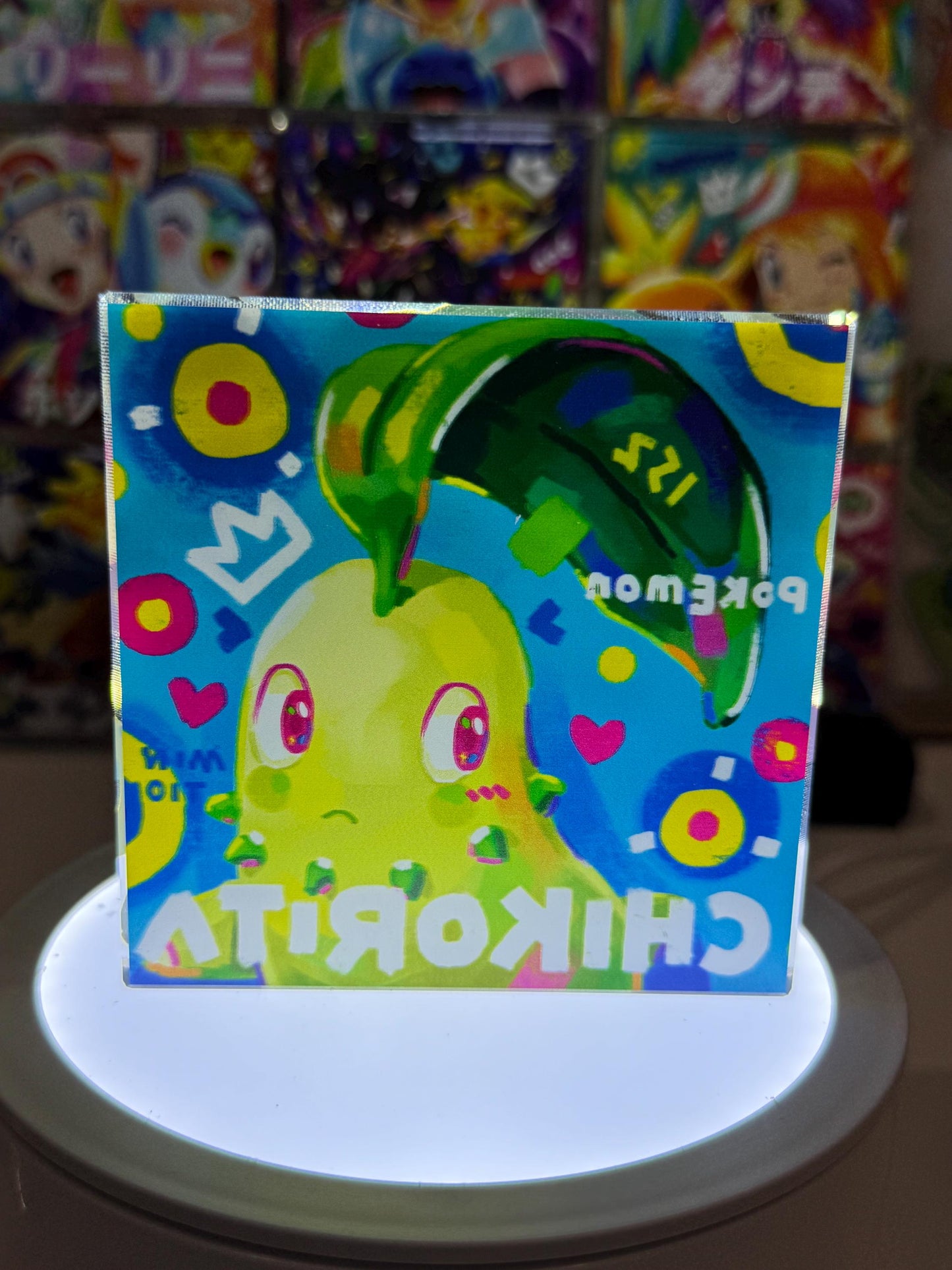 Chikorita CustomMade Pokemon Acrylic Crystal Block-10cm Handcrafted Gift for Collectors TCG PTCG-Pikachu Charizard Original Display Art