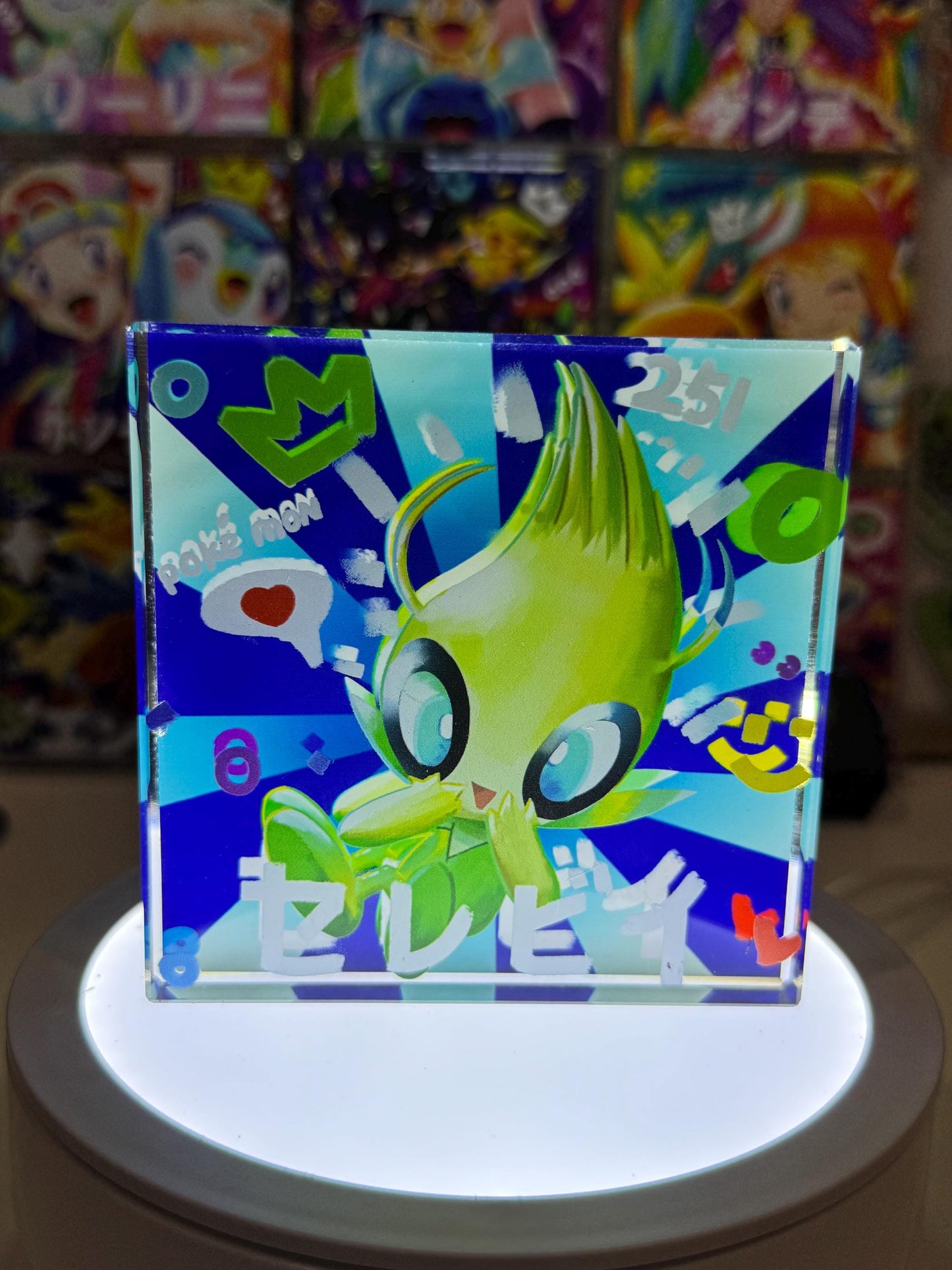 Celebi CustomMade Pokemon Acrylic Crystal Block-10cm Handcrafted Gift for Collectors TCG PTCG-Pikachu Charizard Original Display Art
