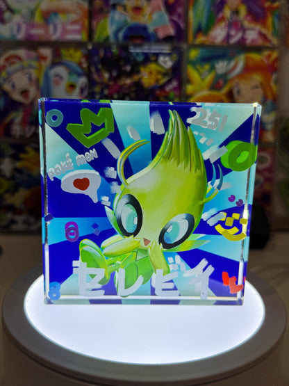 Celebi CustomMade Pokemon Acrylic Crystal Block-10cm Handcrafted Gift for Collectors TCG PTCG-Pikachu Charizard Original Display Art