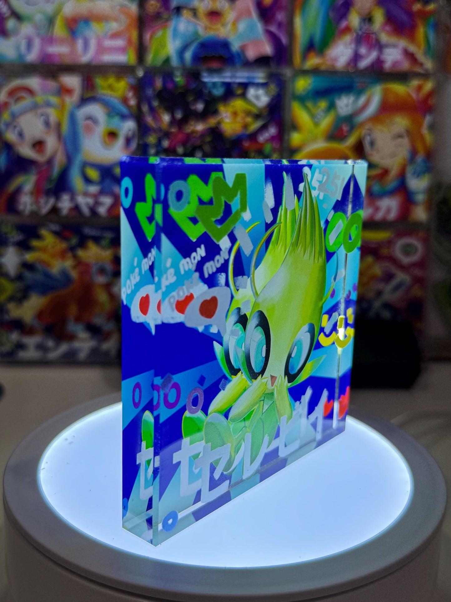Celebi CustomMade Pokemon Acrylic Crystal Block-10cm Handcrafted Gift for Collectors TCG PTCG-Pikachu Charizard Original Display Art