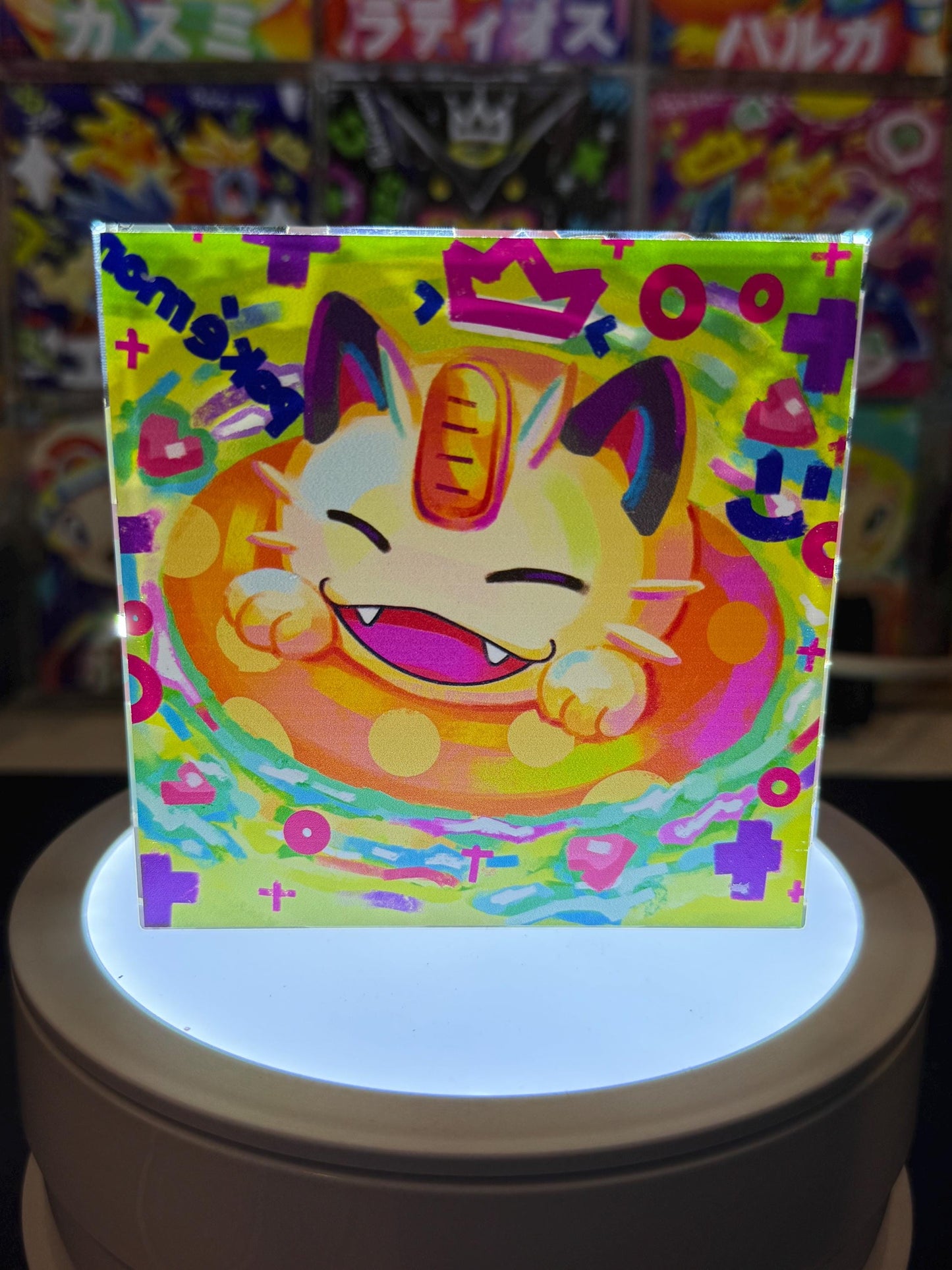 Meowth CustomMade Pokemon Crystal Acrylic Block 10cmx10cmx1.5cm-Gift For him-Pokemon fan-Pokemon TCG PTCG-Pikachu Charizard Full Art