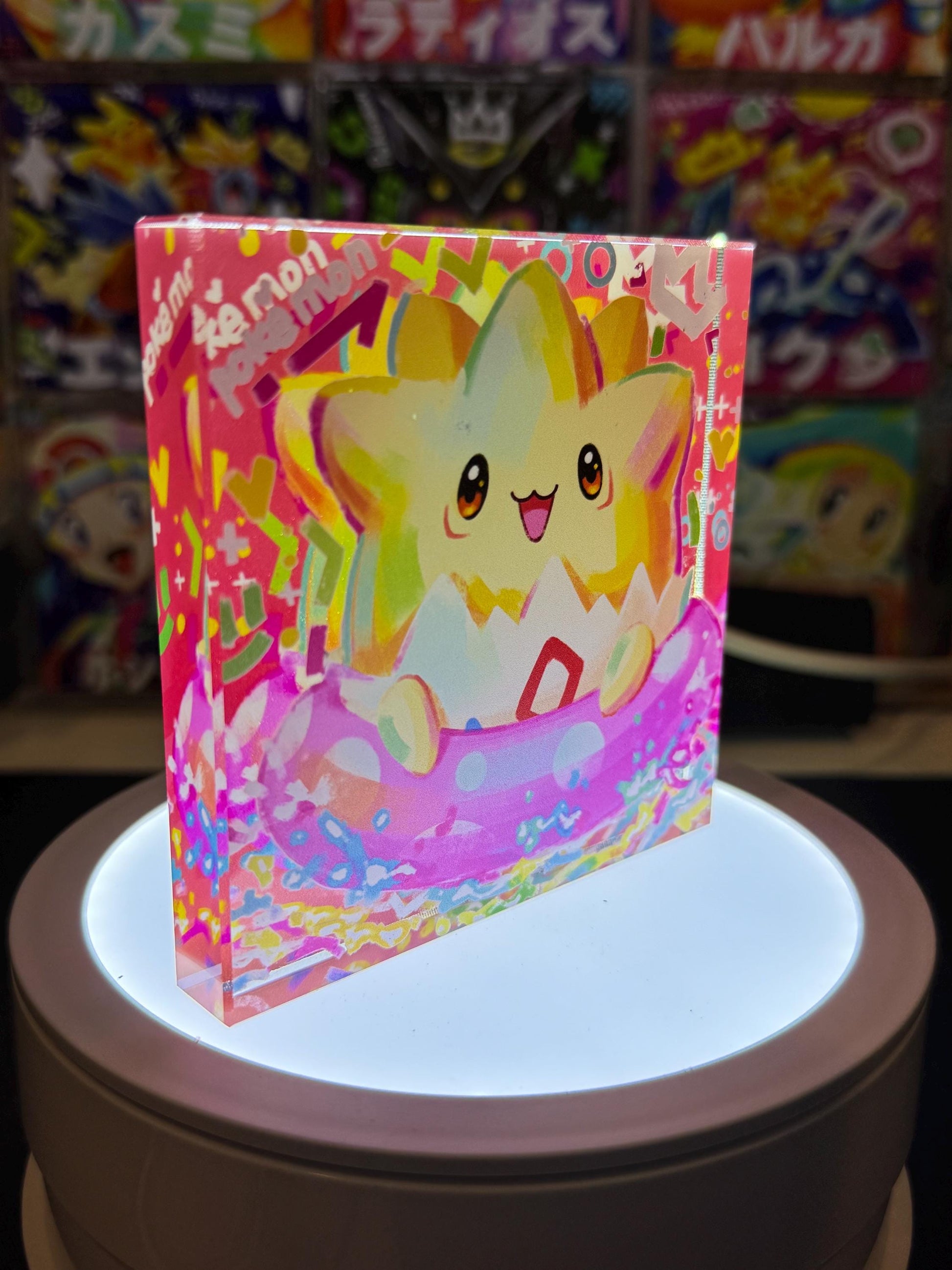 Togepi CustomMade Pokemon Crystal Acrylic Block 10cmx10cmx1.5cm-Gift For him-Pokemon fan-Pokemon TCG PTCG-Pikachu Charizard Full Art