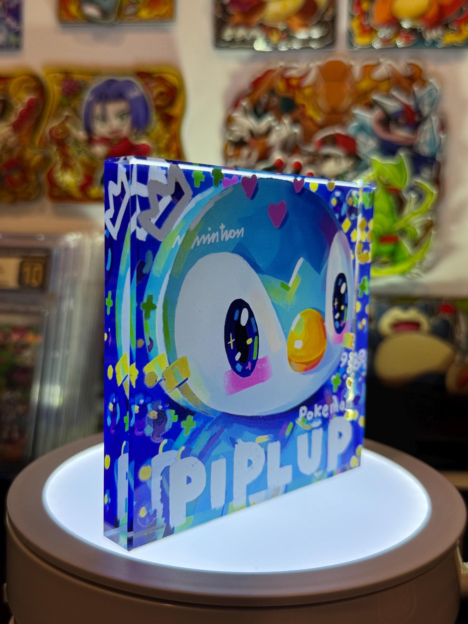 Piplup CustomMade Pokemon Crystal Acrylic Block 10cmx10cmx1.5cm-Gift For him-Pokemon fan-Pokemon TCG PTCG-Pikachu Charizard Full Art