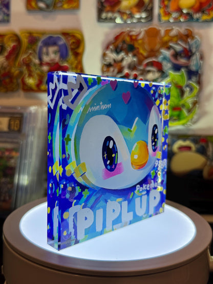 Piplup CustomMade Pokemon Crystal Acrylic Block 10cmx10cmx1.5cm-Gift For him-Pokemon fan-Pokemon TCG PTCG-Pikachu Charizard Full Art