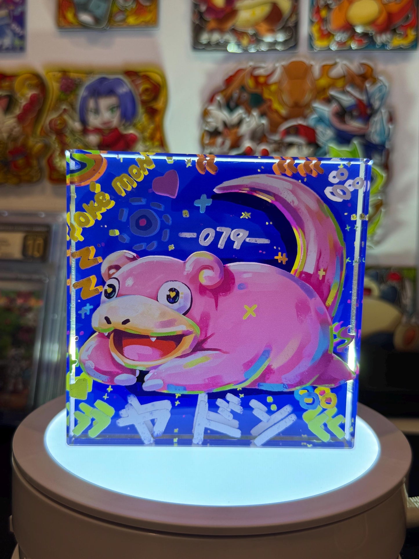 Slowpoke CustomMade Pokemon Crystal Acrylic Block 10x10x1.5cm-Gift For him-Pokemon fan-Pokemon TCG PTCG-Pikachu Charizard Full Art