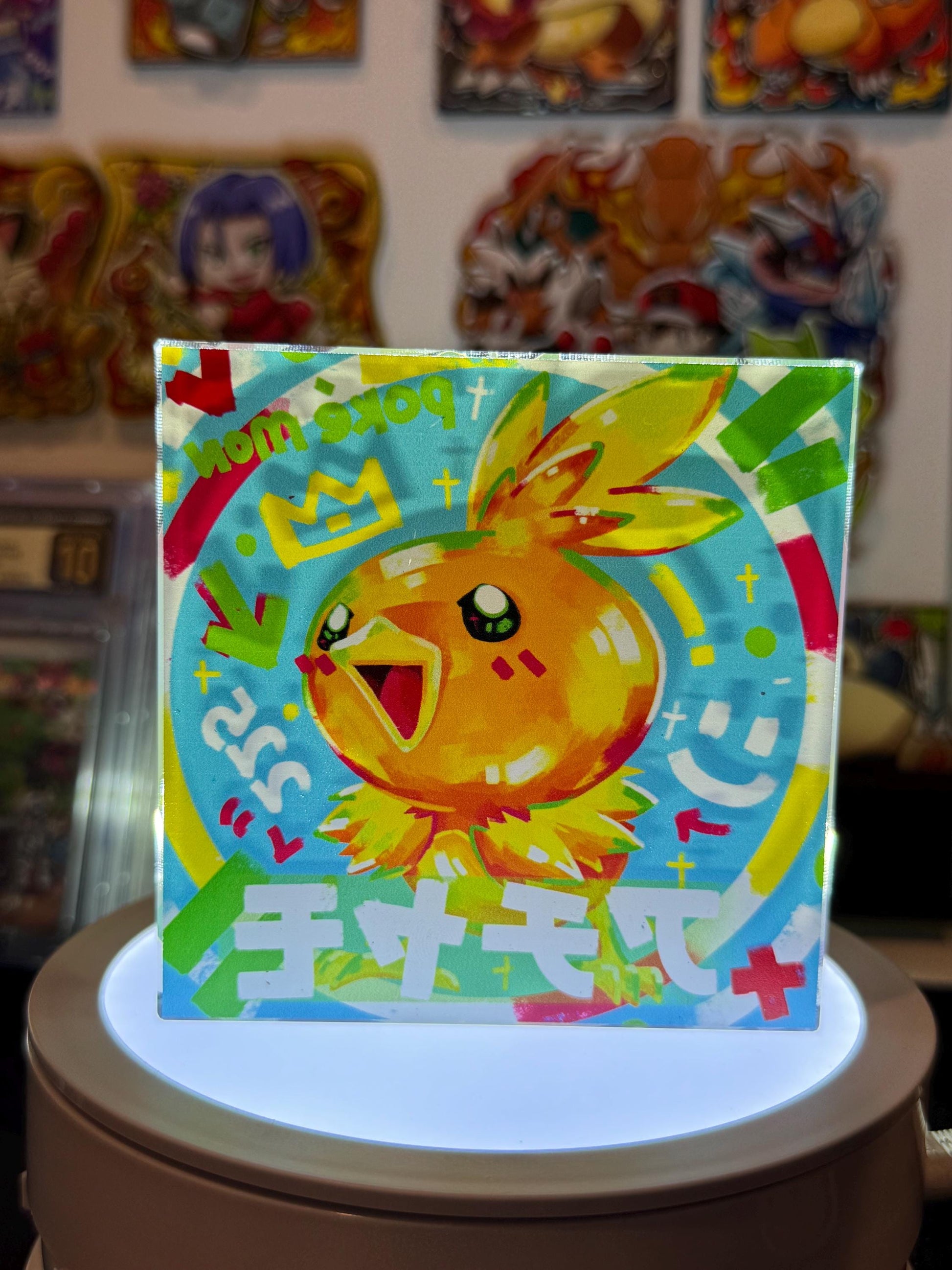 Torchic CustomMade Pokemon Crystal Acrylic Block 10cmx10cmx1.5cm-Gift For him-Pokemon fan-Pokemon TCG PTCG-Pikachu Charizard Full Art