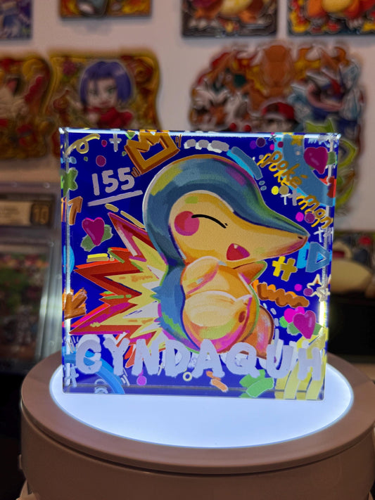 Cyndaquil CustomMade Pokemon Crystal Acrylic Block 10cmx10cmx1.5cm-Gift For him-Pokemon fan-Pokemon TCG PTCG-Pikachu Charizard Full Art