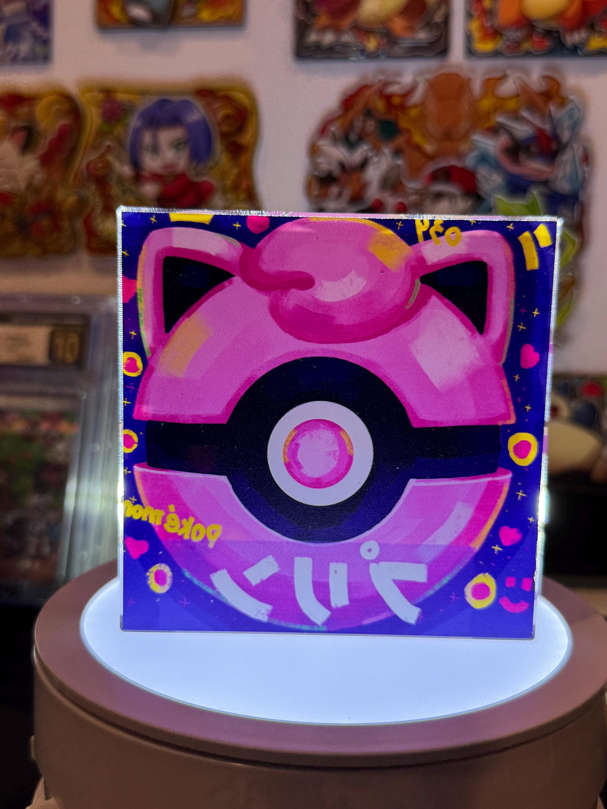 PokeBall CustomMade Pokemon Crystal Acrylic Block 10x10x1.5cm-Gift For him-Pokemon fan-Pokemon TCG PTCG-Pikachu Charizard Full Art