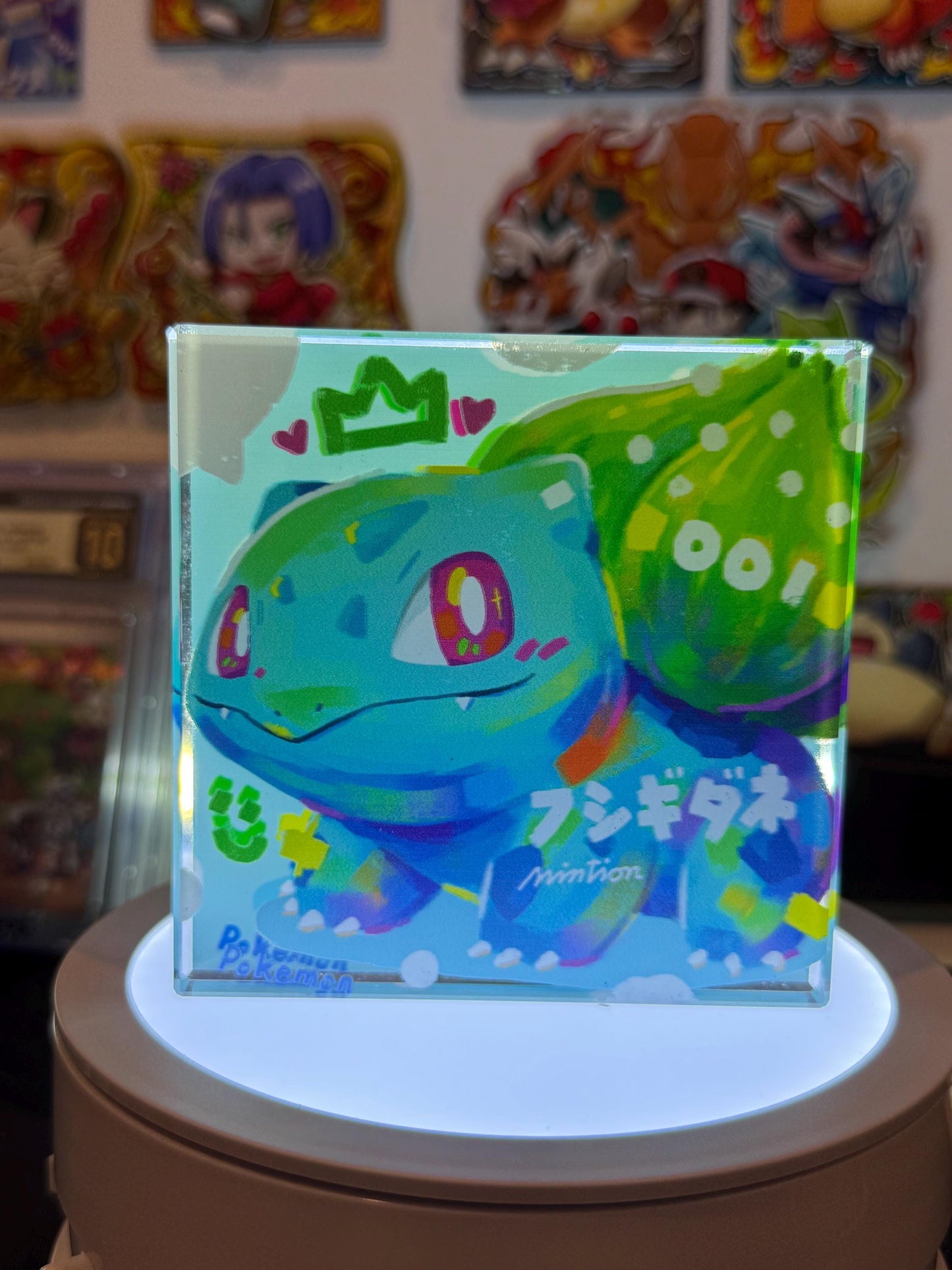 Bulbasaur CustomMade Pokemon Crystal Acrylic Block 10cmx10cmx1.5cm-Gift For him-Pokemon fan-Pokemon TCG PTCG-Pikachu Charizard Full Art