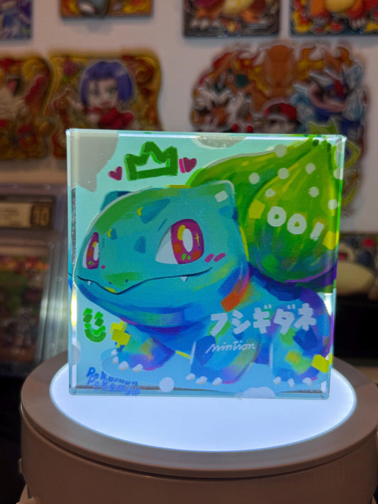 Bulbasaur CustomMade Pokemon Crystal Acrylic Block 10cmx10cmx1.5cm-Gift For him-Pokemon fan-Pokemon TCG PTCG-Pikachu Charizard Full Art