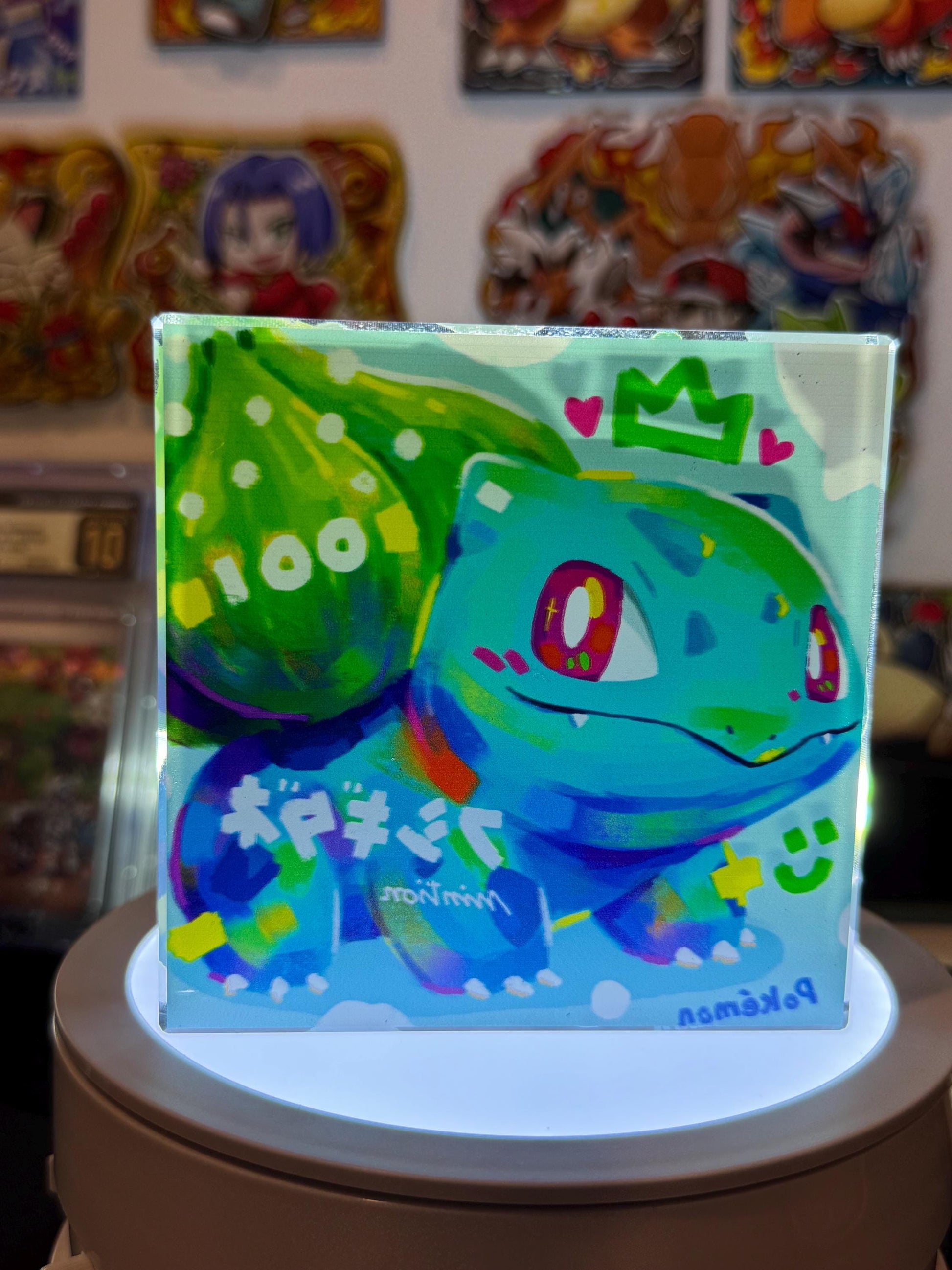 Bulbasaur CustomMade Pokemon Crystal Acrylic Block 10cmx10cmx1.5cm-Gift For him-Pokemon fan-Pokemon TCG PTCG-Pikachu Charizard Full Art