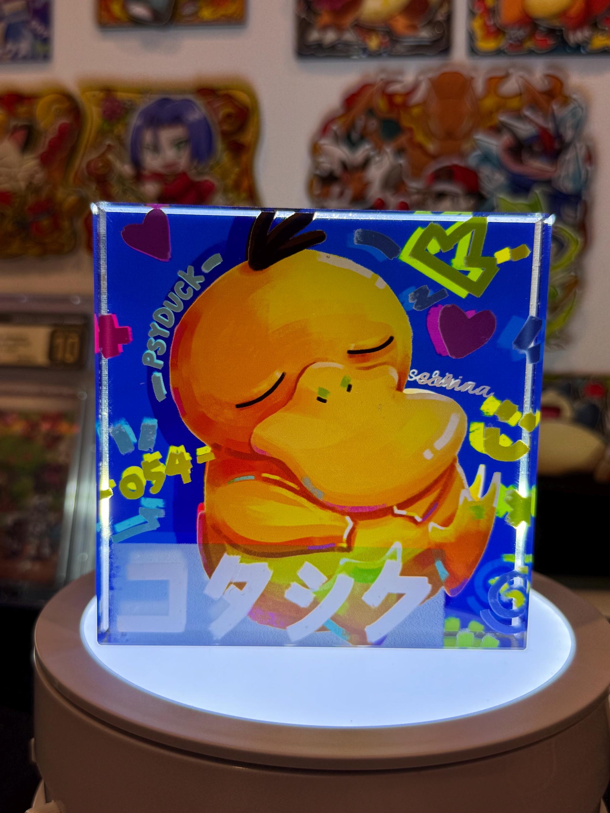 Psyduck CustomMade Pokemon Crystal Acrylic Block 10cmx10cmx1.5cm-Gift For him-Pokemon fan-Pokemon TCG PTCG-Pikachu Charizard Full Art