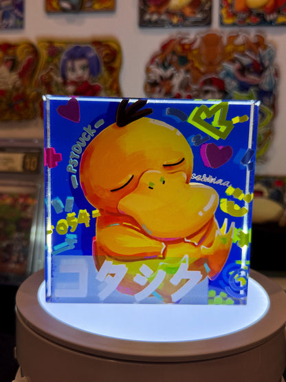 Psyduck CustomMade Pokemon Crystal Acrylic Block 10cmx10cmx1.5cm-Gift For him-Pokemon fan-Pokemon TCG PTCG-Pikachu Charizard Full Art
