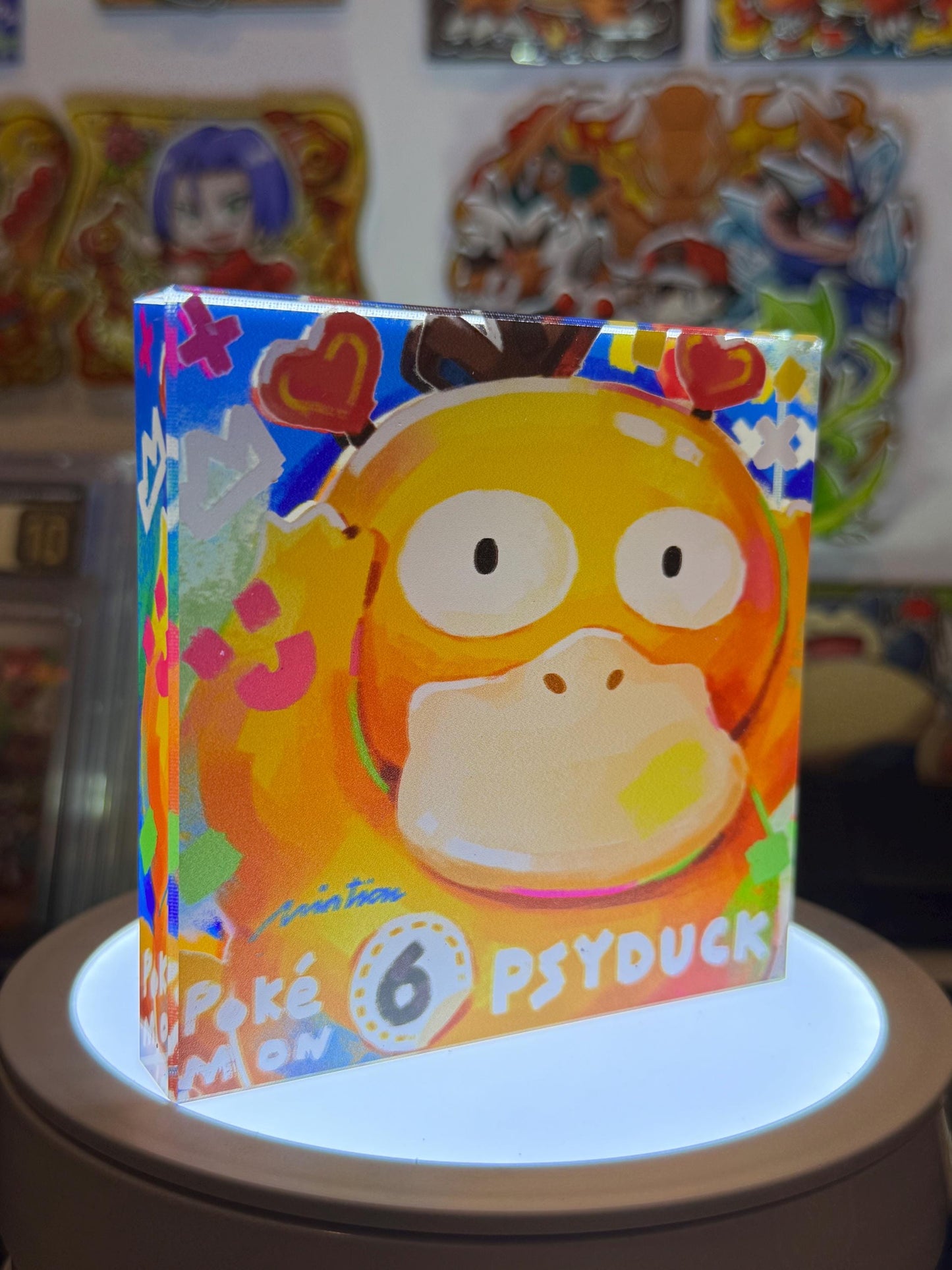 Psyduck CustomMade Pokemon Crystal Acrylic Block 10cmx10cmx1.5cm-Gift For him-Pokemon fan-Pokemon TCG PTCG-Pikachu Charizard Full Art