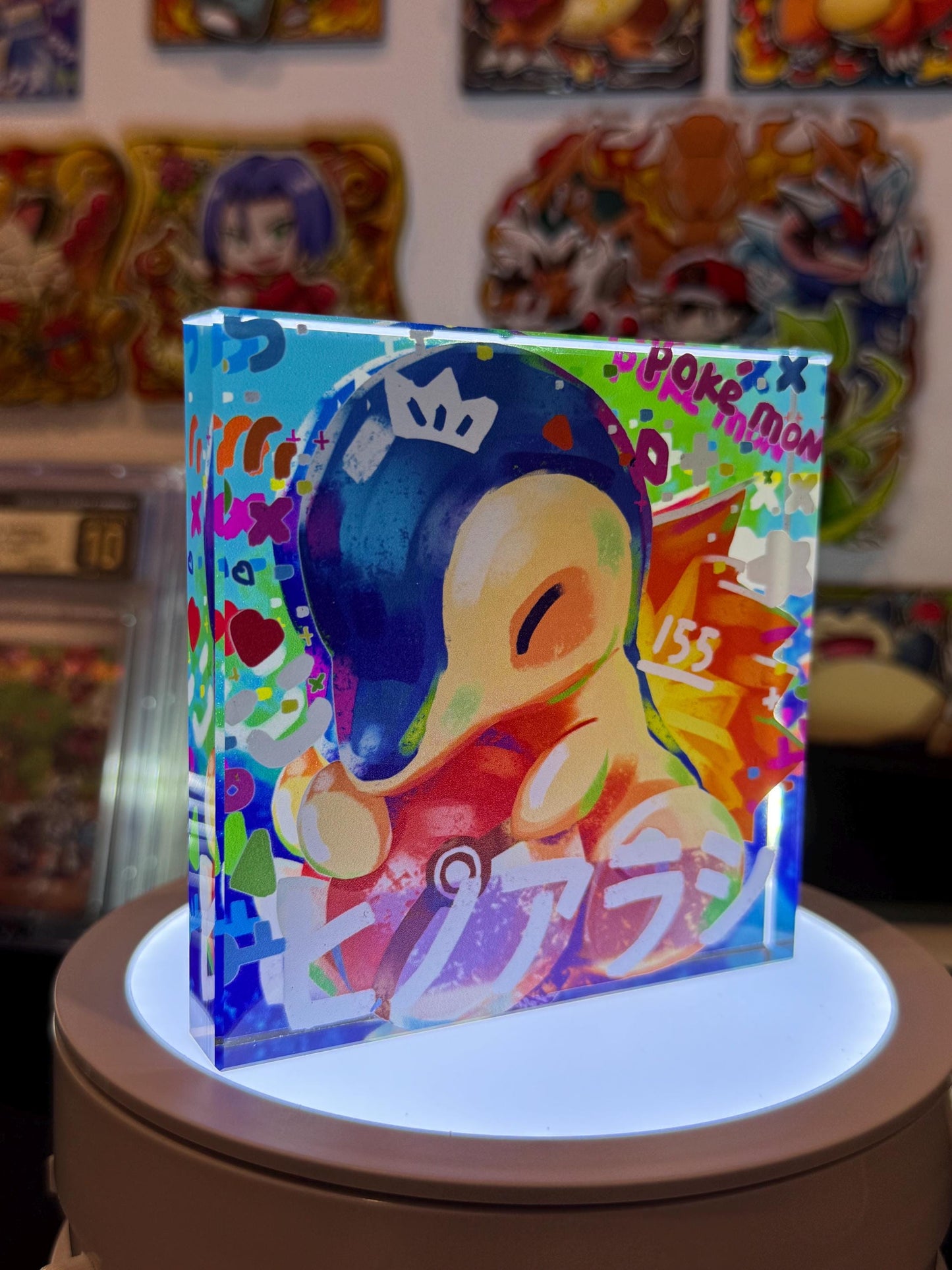 Cyndaquil CustomMade Pokemon Crystal Acrylic Block 10cmx10cmx1.5cm-Gift For him-Pokemon fan-Pokemon TCG PTCG-Pikachu Charizard Full Art