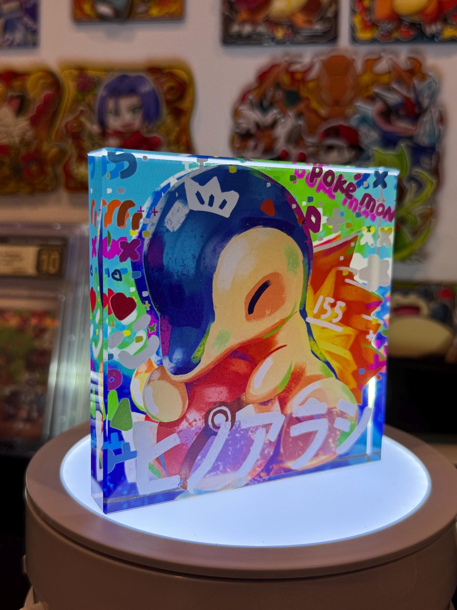 Cyndaquil CustomMade Pokemon Crystal Acrylic Block 10cmx10cmx1.5cm-Gift For him-Pokemon fan-Pokemon TCG PTCG-Pikachu Charizard Full Art