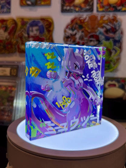 Mewtwo CustomMade Pokemon Crystal Acrylic Block 10cmx10cmx1.5cm-Gift For him-Pokemon fan-Pokemon TCG PTCG-Pikachu Charizard Full Art